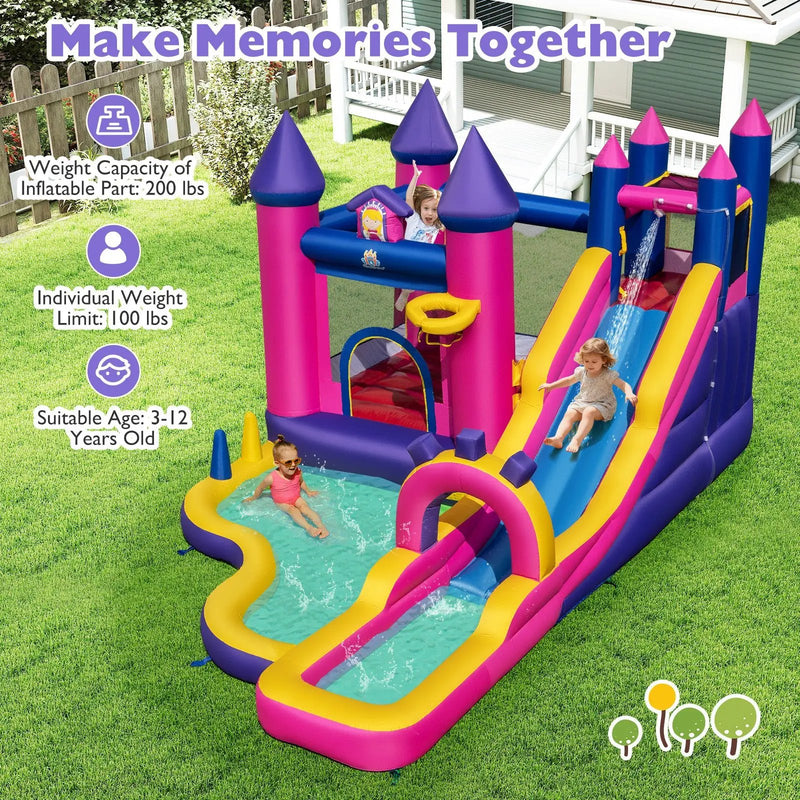 Inflatable Water Slide Princess Themed Bounce Castle with Climbing Wall 680W Blower Included by DirectDeals