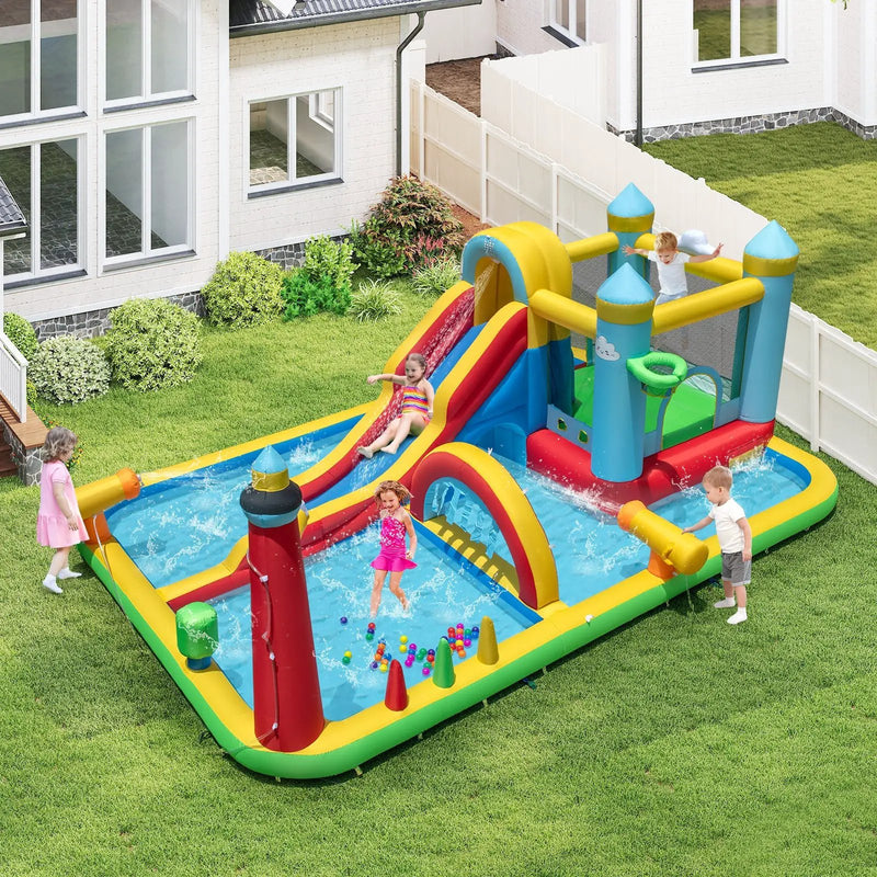 Inflatable Water Slide Giant Water Park with Long Slide 750W Blower by DirectDeals