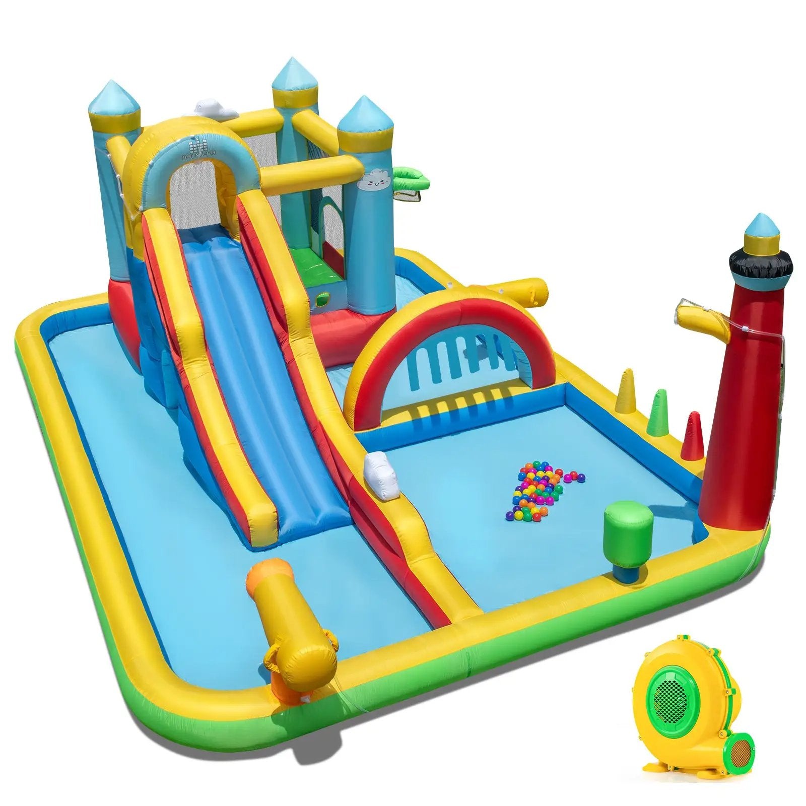 Inflatable Water Slide Giant Water Park with Long Slide 750W Blower by DirectDeals