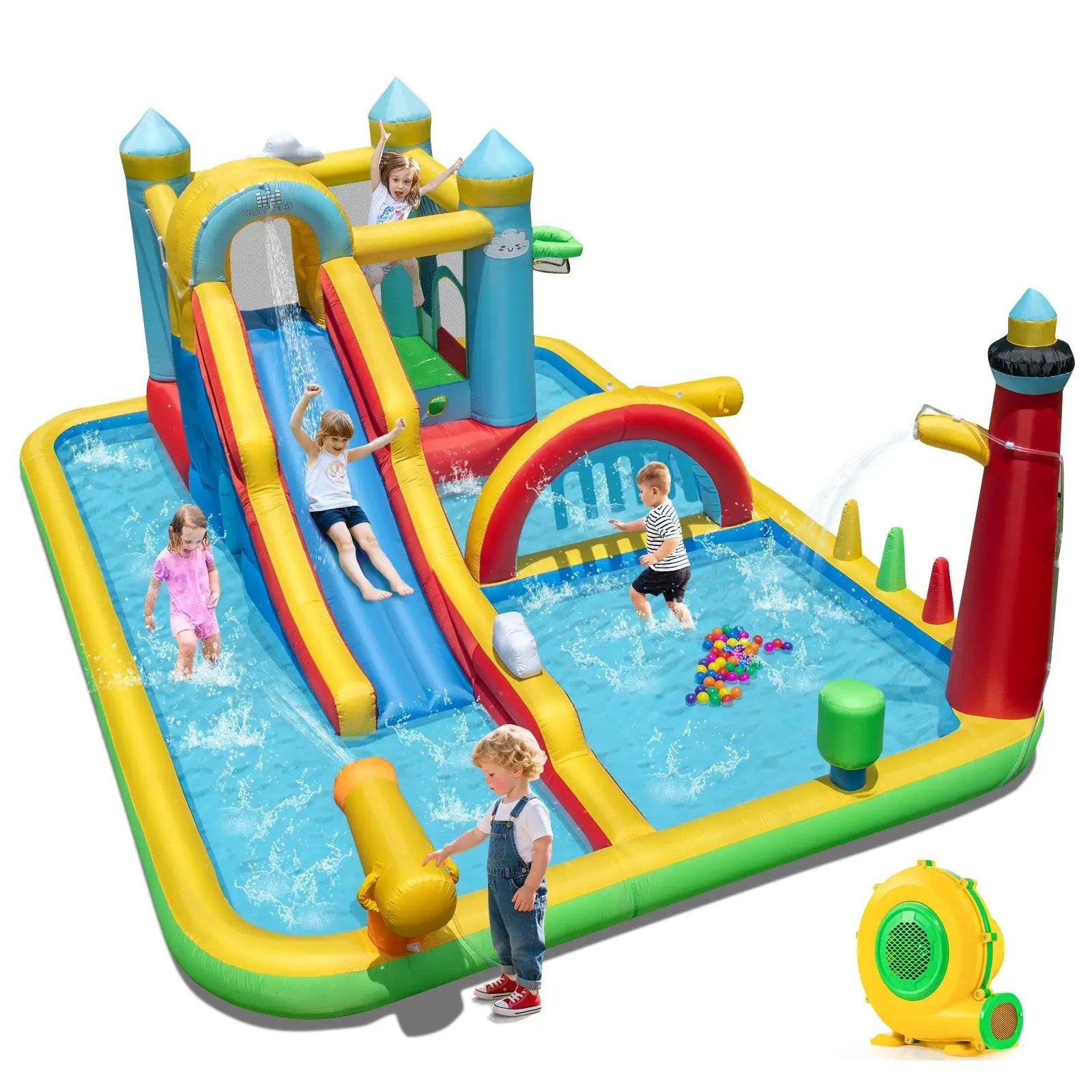 Inflatable Water Slide Giant Water Park with Long Slide 750W Blower by DirectDeals