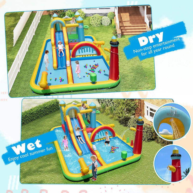 Inflatable Water Slide Giant Water Park with Long Slide 750W Blower by DirectDeals