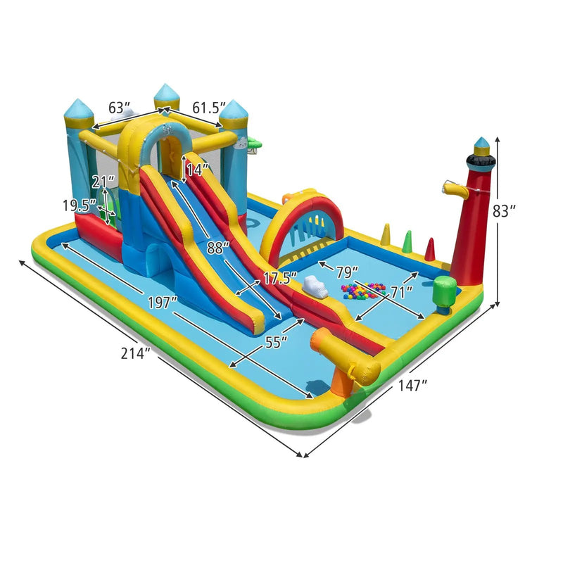 Inflatable Water Slide Giant Water Park with Long Slide 750W Blower by DirectDeals