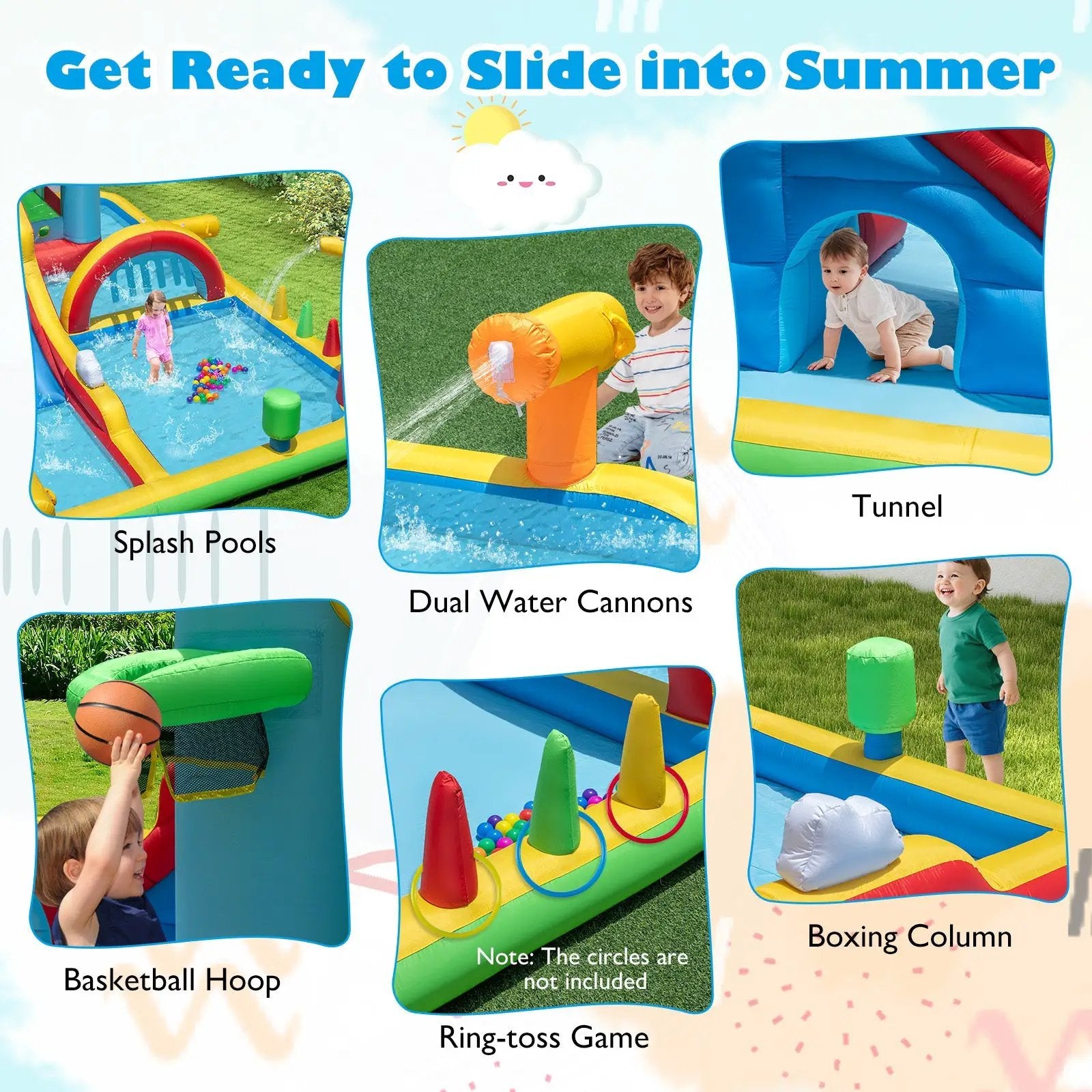 Inflatable Water Slide Giant Water Park with Long Slide Jumping Area by DirectDeals