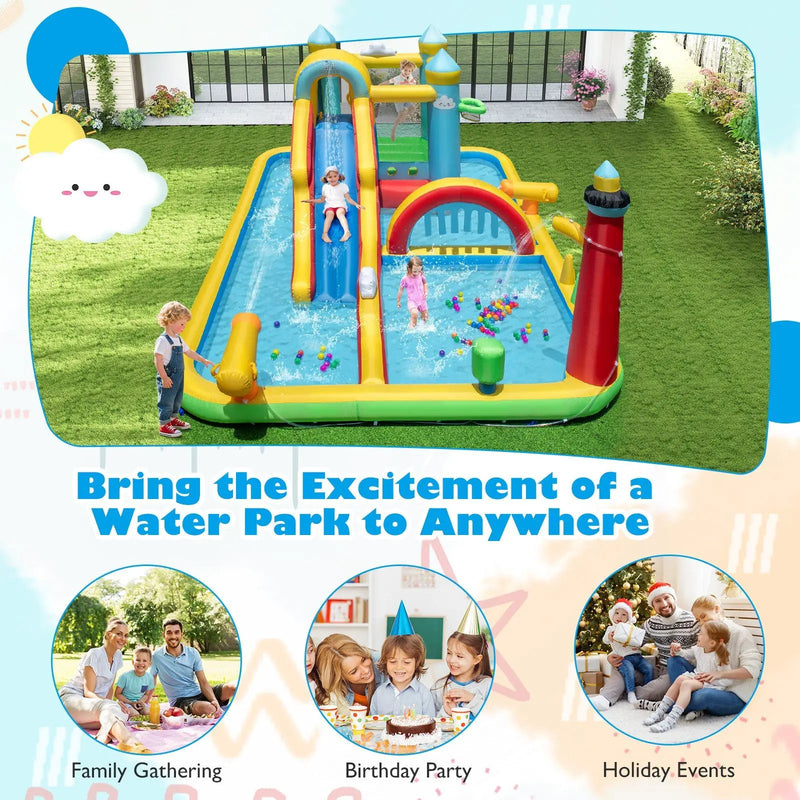 Inflatable Water Slide Giant Water Park with Long Slide Jumping Area by DirectDeals