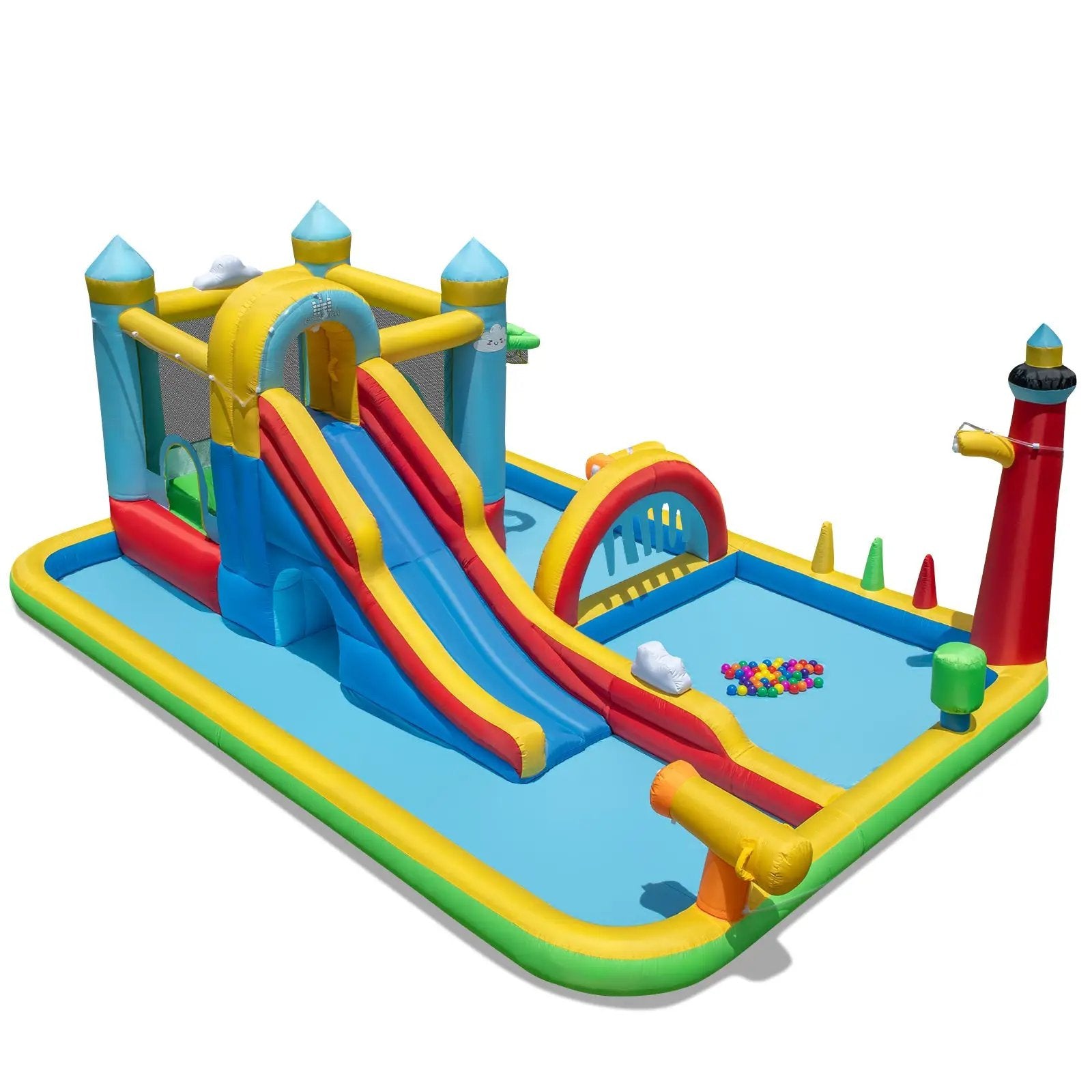 Inflatable Water Slide Giant Water Park with Long Slide Jumping Area by DirectDeals