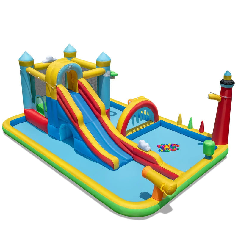 Inflatable Water Slide Giant Water Park with Long Slide Jumping Area by DirectDeals