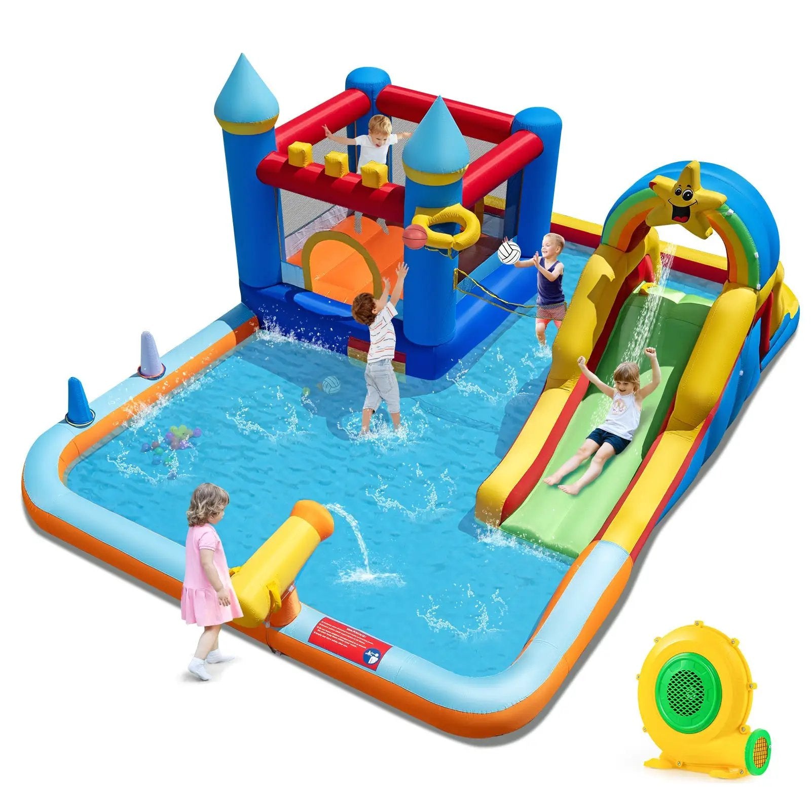 Inflatable Water Slide Park Bouncy Castle with Climbing Wall with Blower by DirectDeals