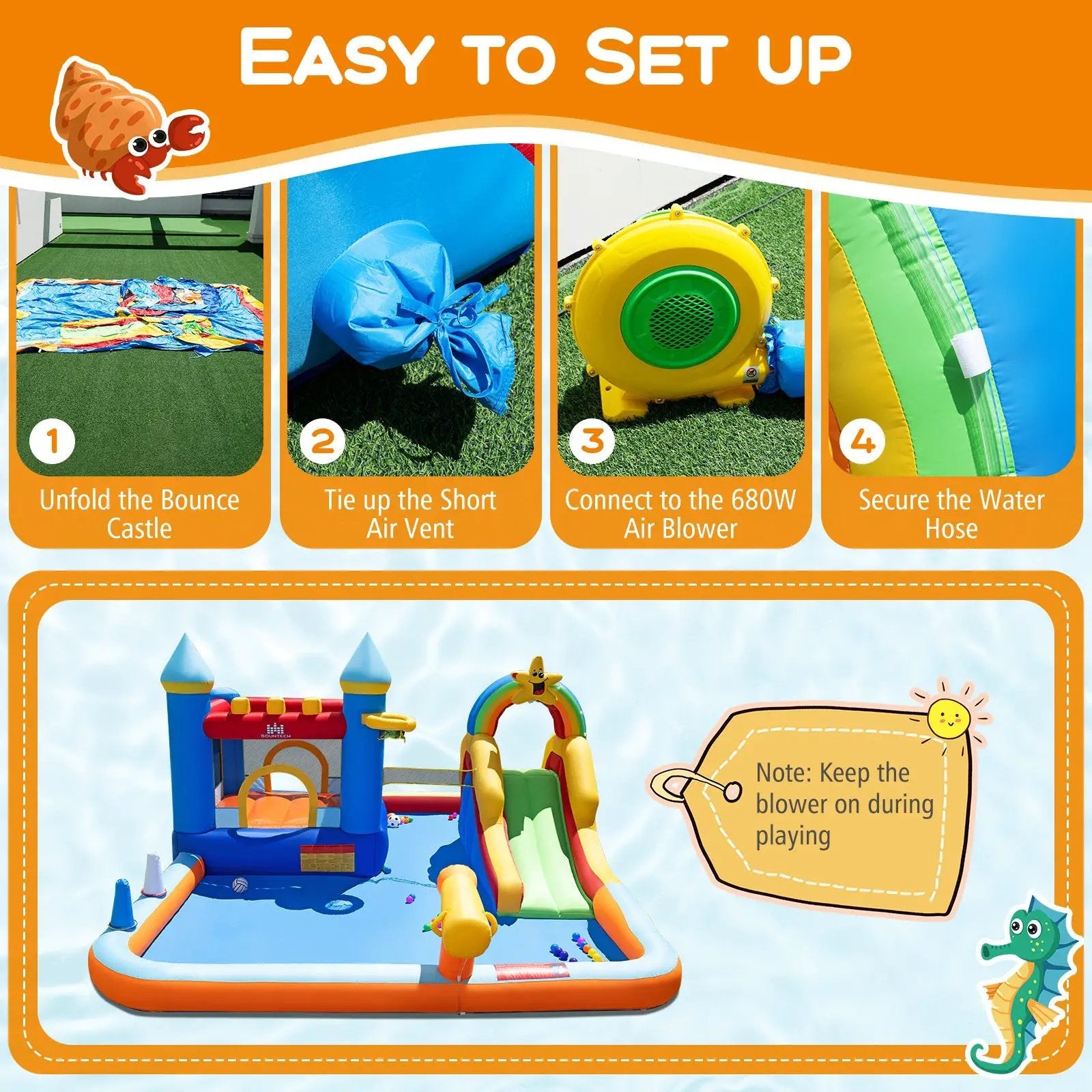 Inflatable Water Slide Park Bouncy Castle with Climbing Wall with Blower by DirectDeals