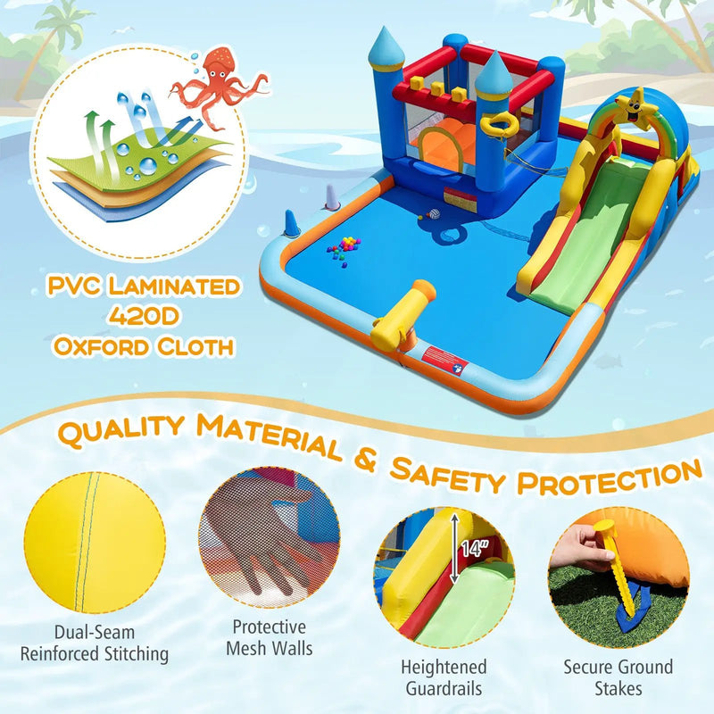 Inflatable Water Slide Park Bouncy Castle with Climbing Wall with Blower by DirectDeals