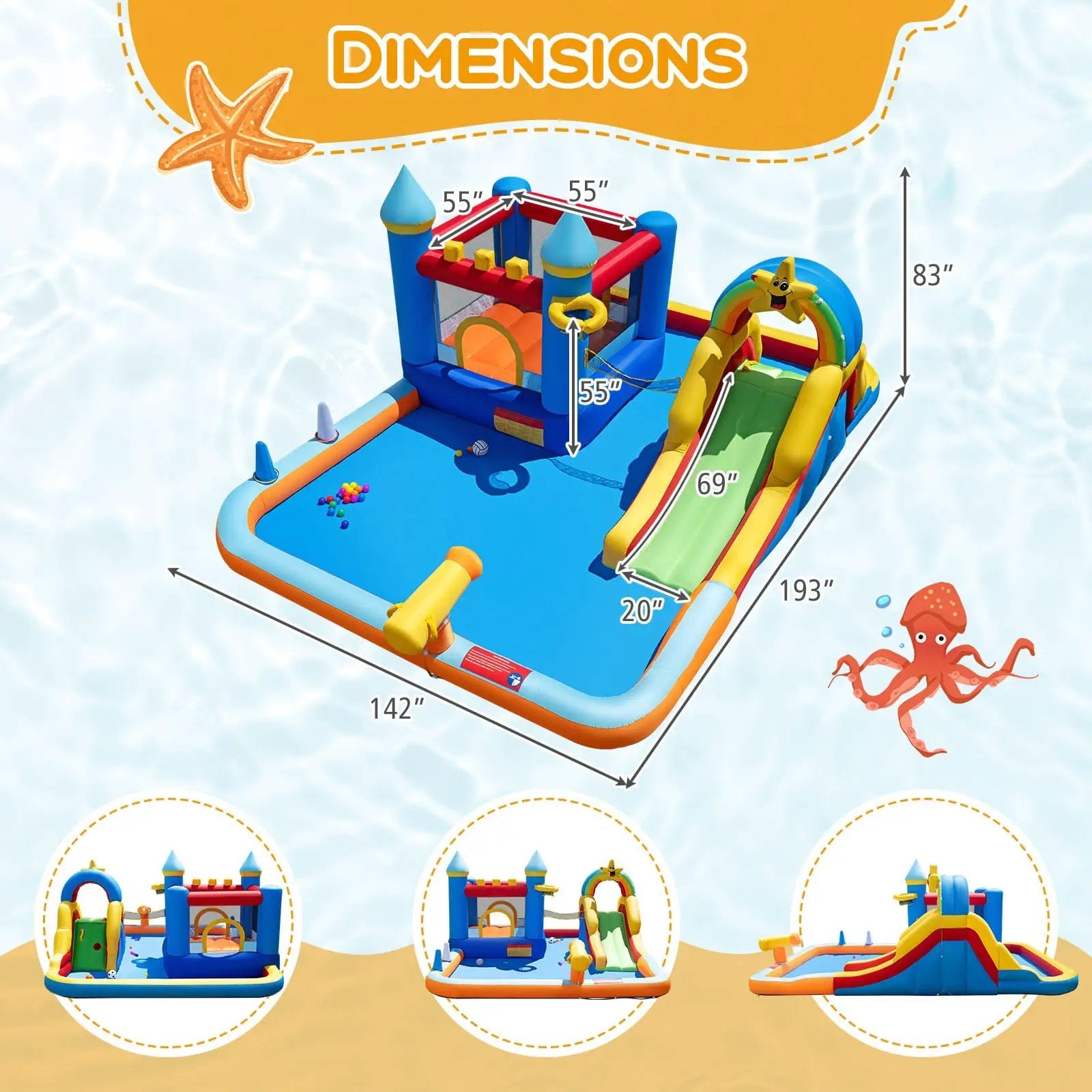 Inflatable Water Slide Park Bouncy Castle with Climbing Wall with 735W Blower by DirectDeals