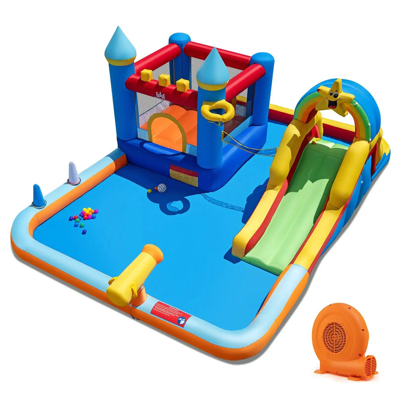 Inflatable Water Slide Park Bouncy Castle with Climbing Wall with 750W Blower by DirectDeals