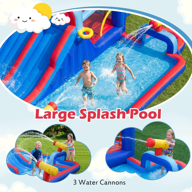 Inflatable Water Slide Park Giant Bounce House with Double Slides with 750W blower by DirectDeals