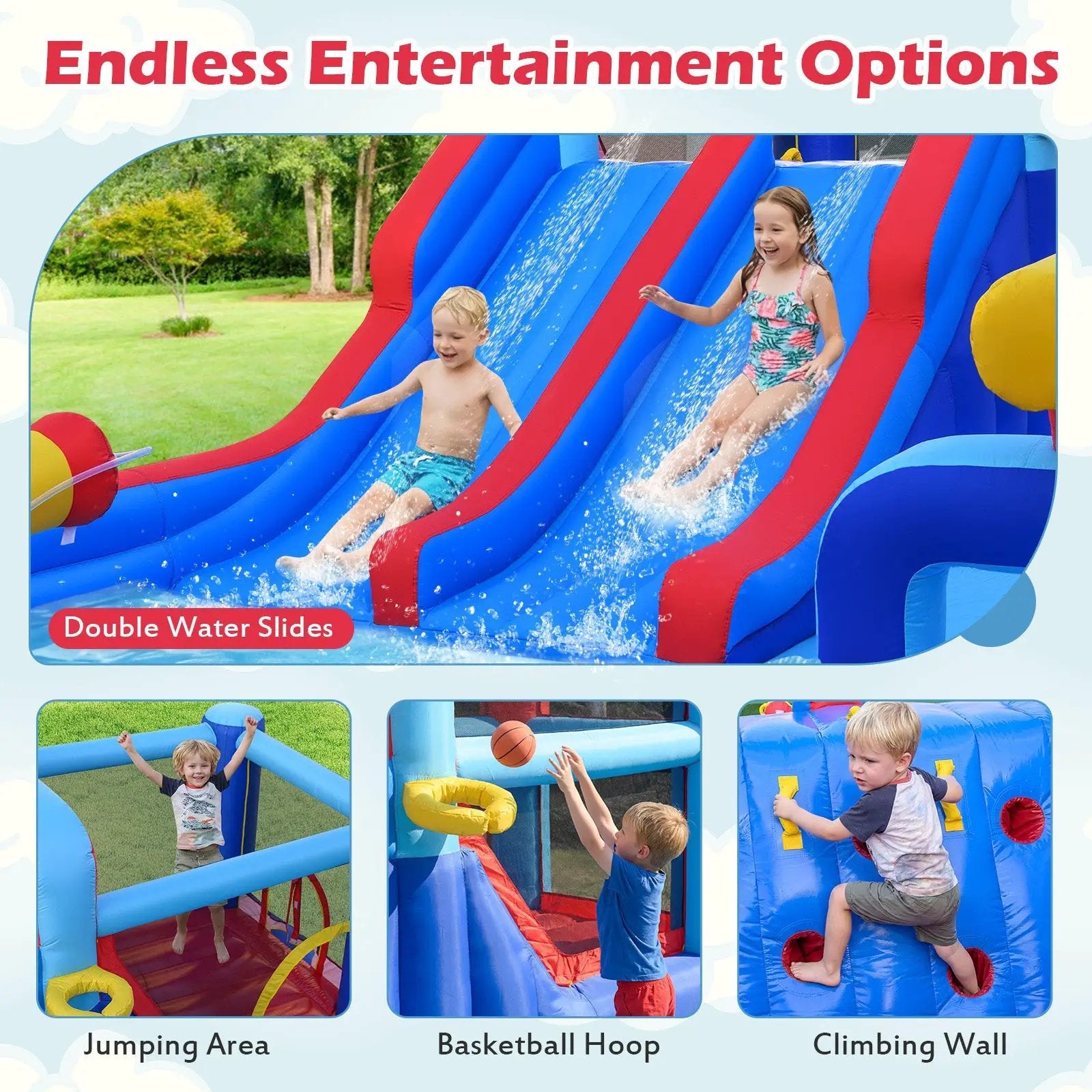 Inflatable Water Slide Park for Kids Backyard Outdoor Fun (without Blower) by DirectDeals