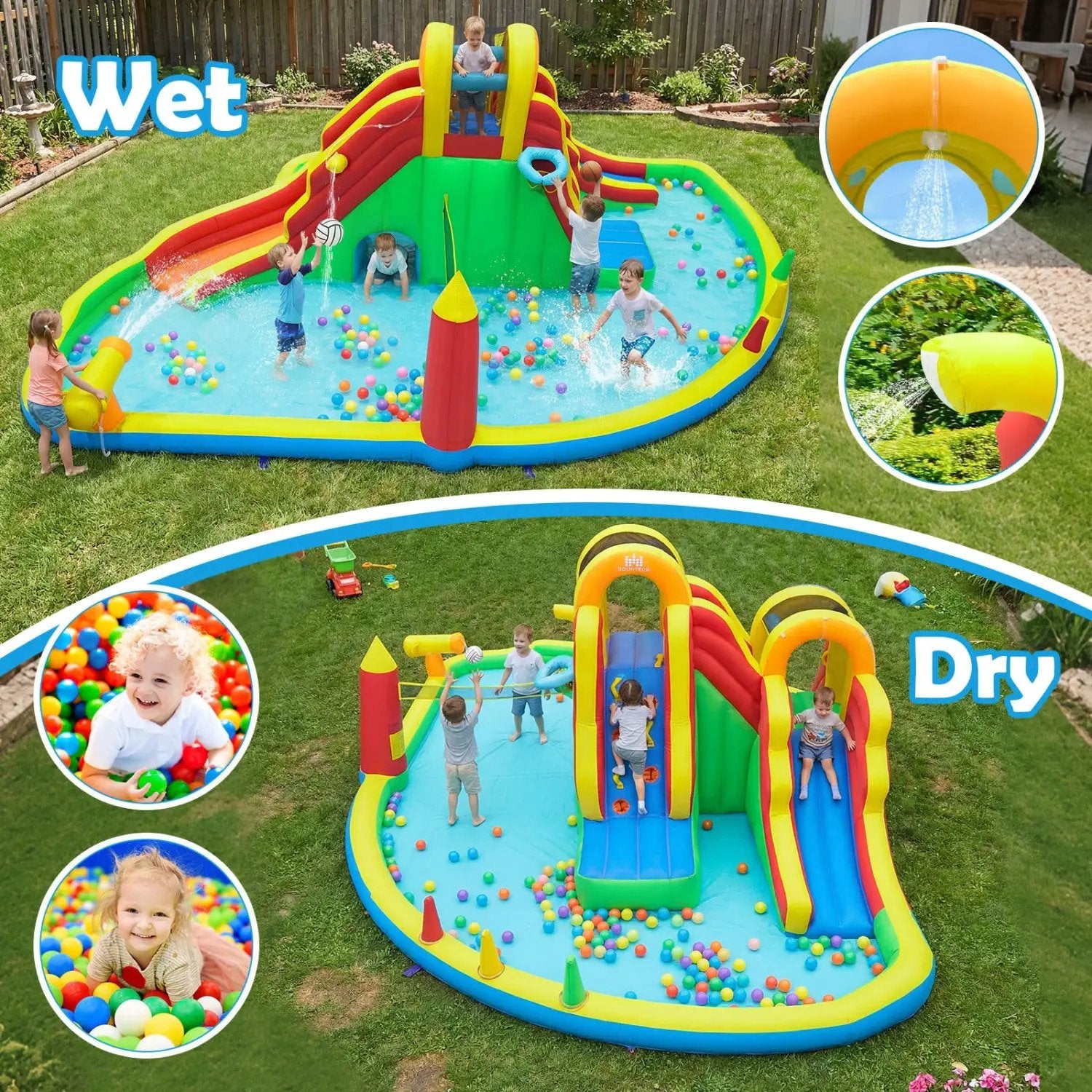Inflatable Water Slide Park with 2 Long Slides and Climbing Walls for Yard Party by DirectDeals