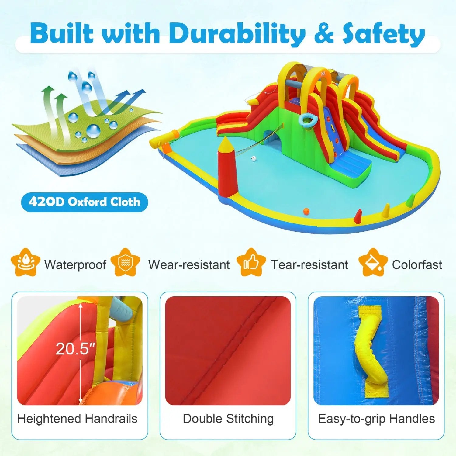 Inflatable Water Slide Park with 2 Long Slides and Climbing Walls for Yard Party by DirectDeals