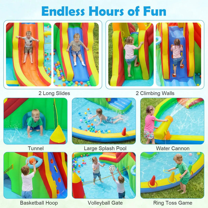 Inflatable Water Slide Park with 2 Long Slides and Climbing Walls for Yard Party by DirectDeals