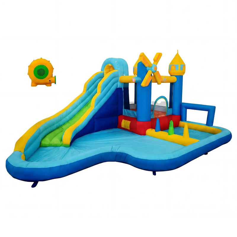 Windmill-themed Inflatable Water Slide Park with Jumping Area and Blower by DirectDeals