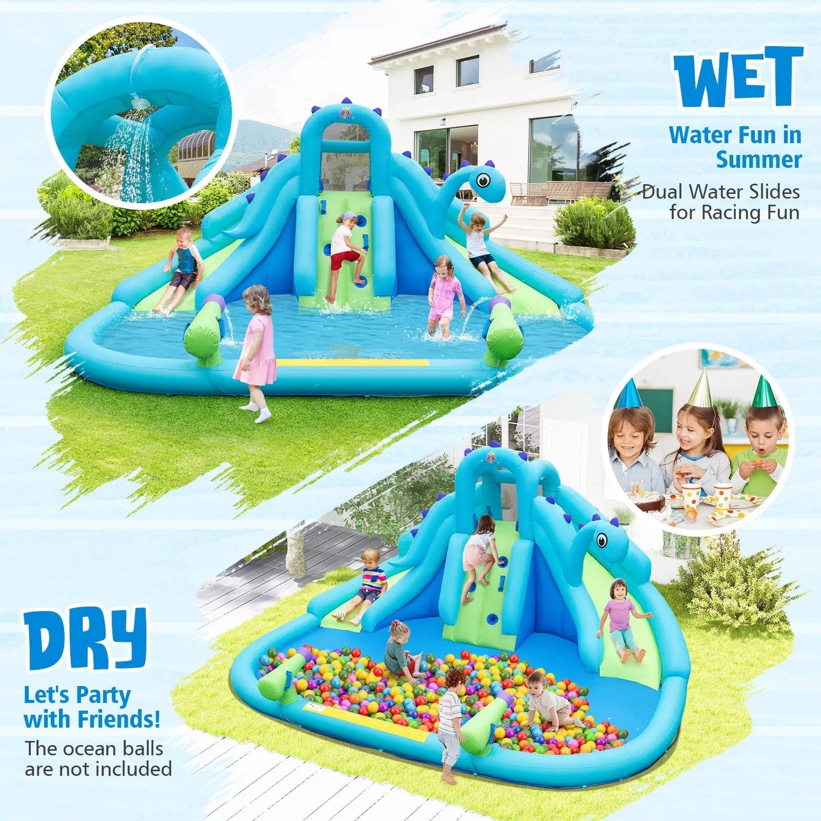 Inflatable Water Slide with Dual Slides and Large Splash Pool (Without Blower) by DirectDeals