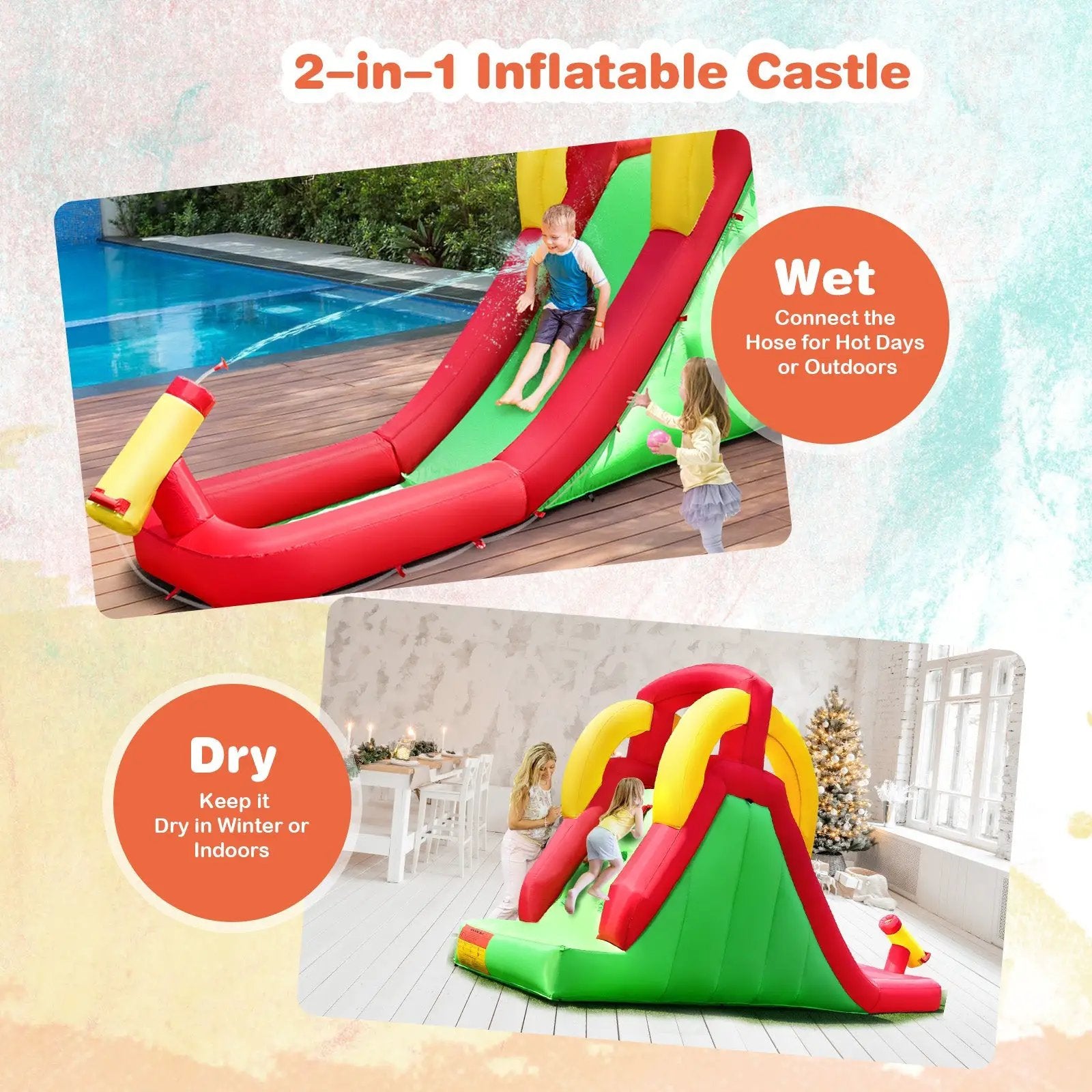Inflatable Water Slide Bounce House with Climbing Wall and Jumper with 550W Blower by DirectDeals