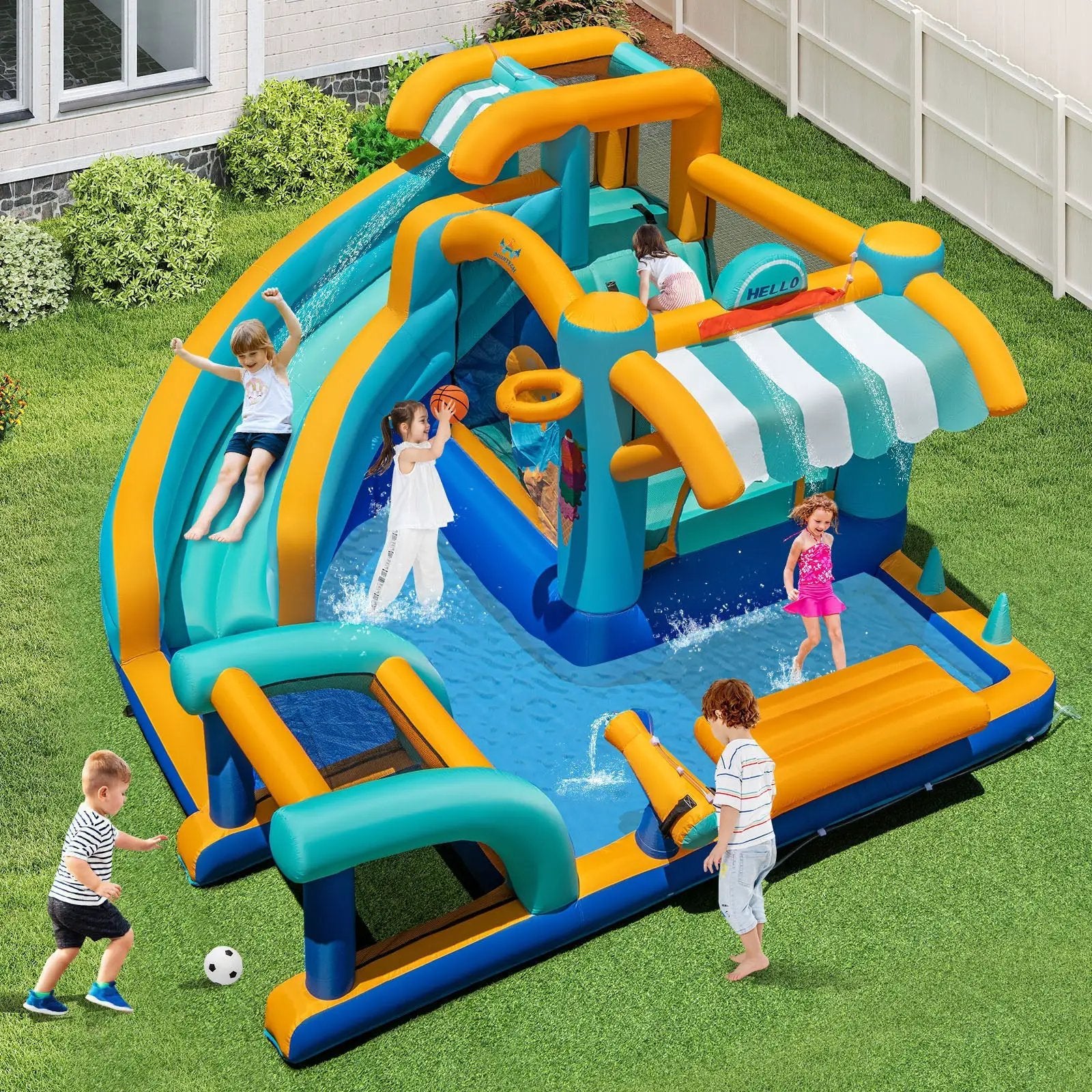 Inflatable Water Slide Bounce House Kids Jump Castle with 680W Blower by DirectDeals