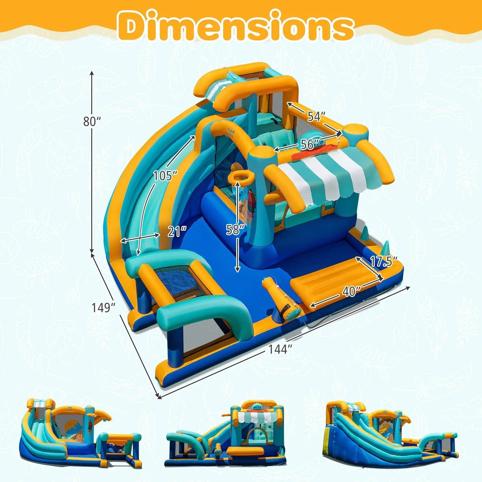 Inflatable Water Slide Bounce House Kids Jump Castle with Water Cannon by DirectDeals