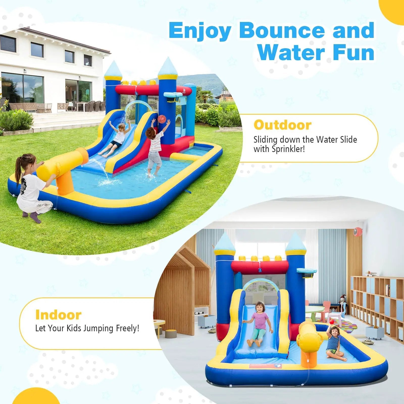 Inflatable Water Slide Bounce House with 680W Blower and 2 Pools by DirectDeals