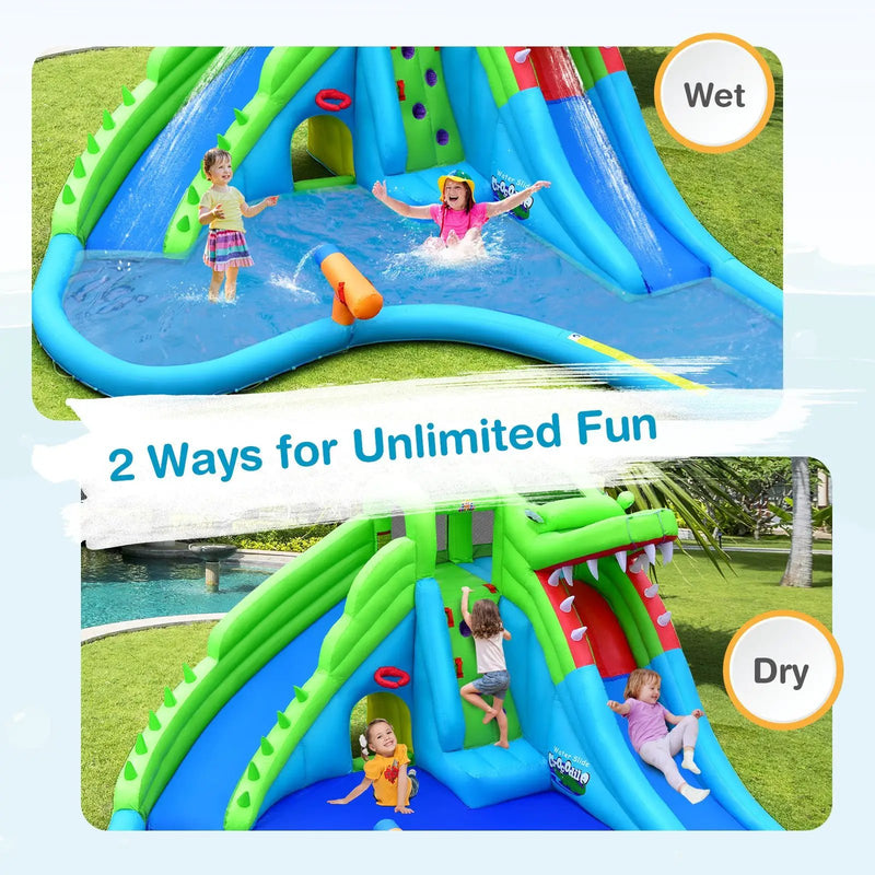 Inflatable Crocodile Style Water Slide Upgraded Kids Bounce Castle with 780W Blower by DirectDeals