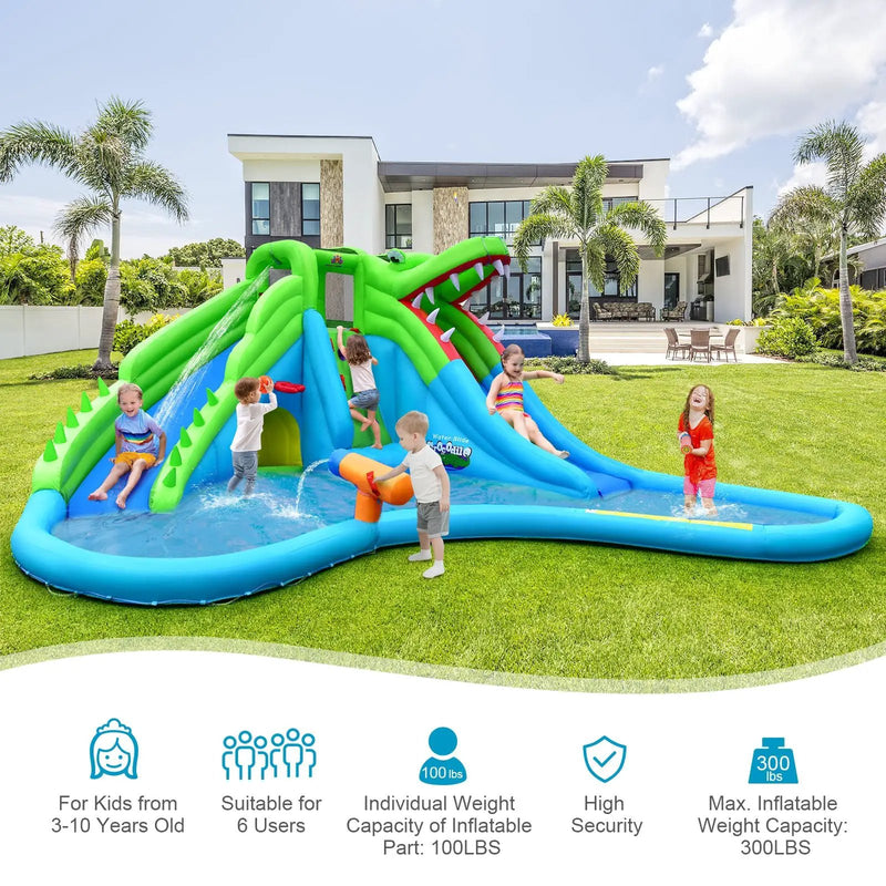 Inflatable Crocodile Style Water Slide Upgraded Kids Bounce Castle with 780W Blower by DirectDeals