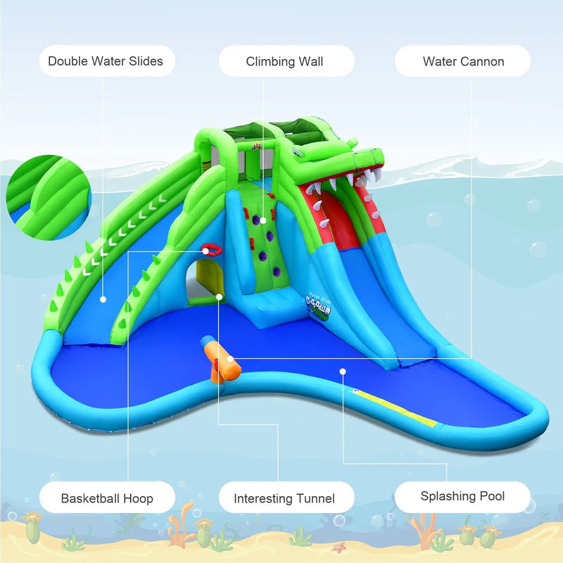 Inflatable Crocodile Style Water Slide Upgraded Kids Bounce Castle with 780W Blower by DirectDeals