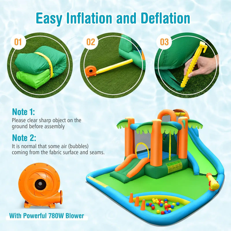7-in-1 Inflatable Water Slide Park with 780W Blower by DirectDeals