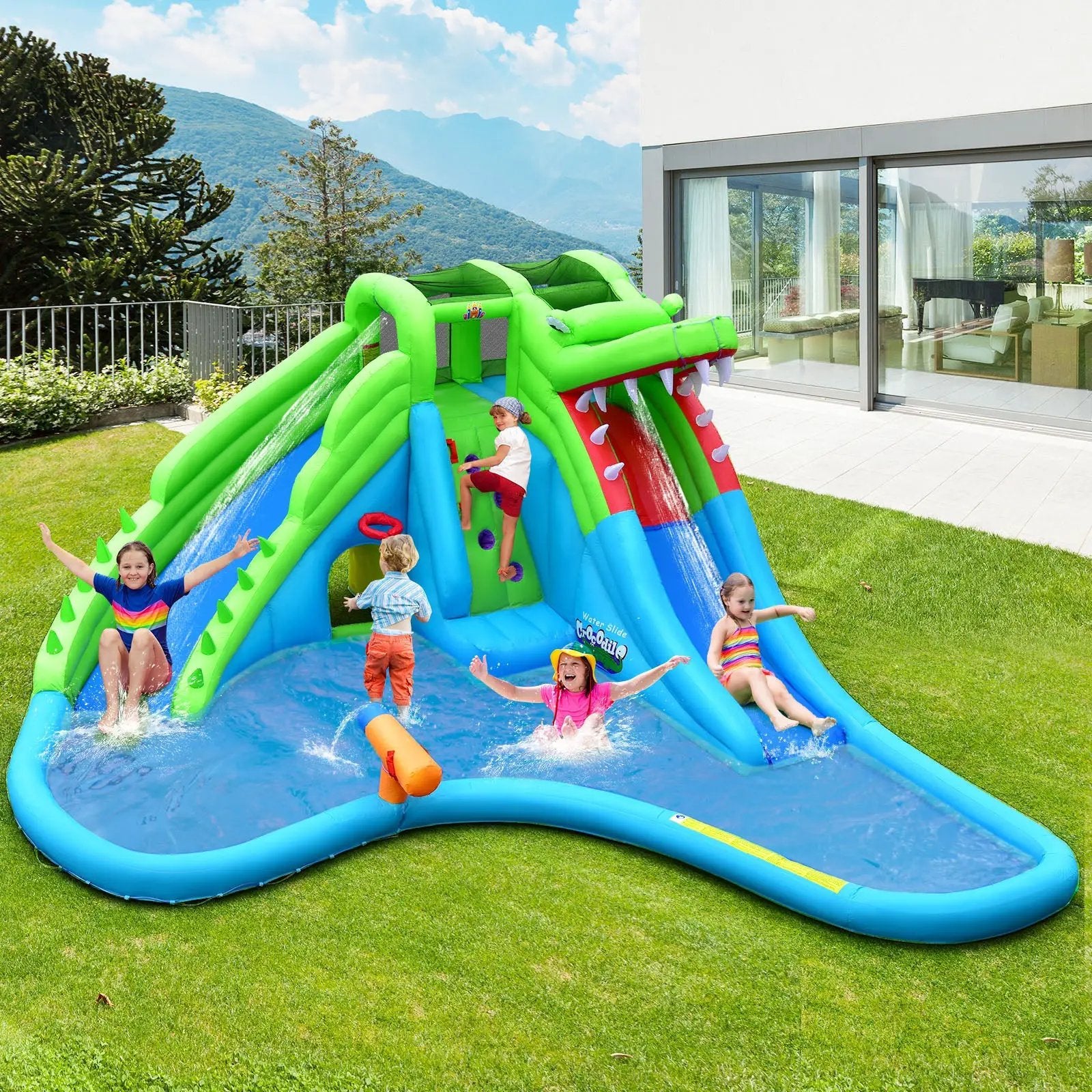 Inflatable Crocodile Style Water Slide Upgraded Kids Bounce Castle with 780W Blower by DirectDeals