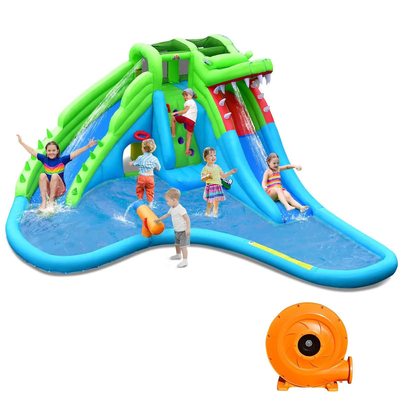 Inflatable Crocodile Style Water Slide Upgraded Kids Bounce Castle with 780W Blower by DirectDeals