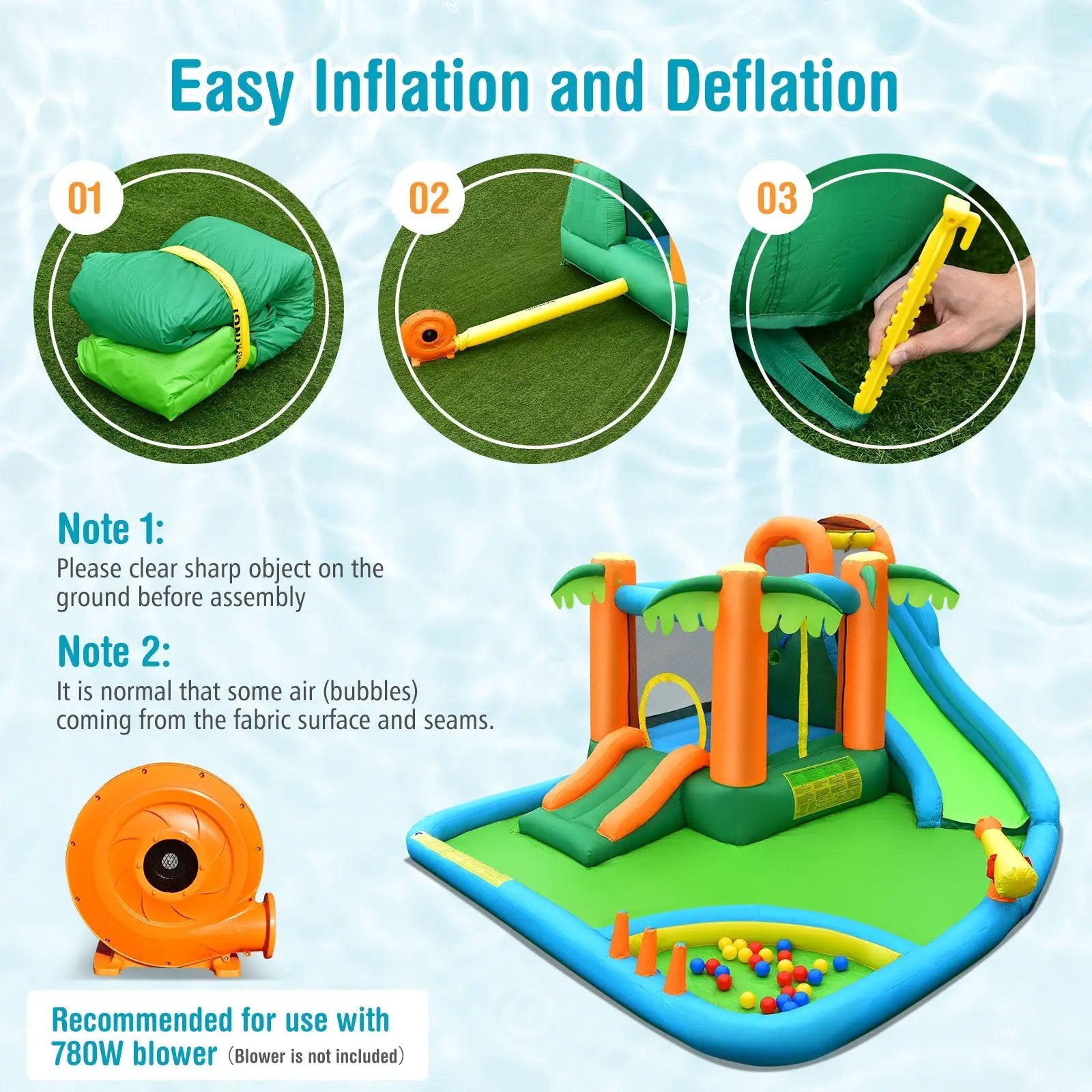 7-in-1 Inflatable Water Slide Park with 780W Blower by DirectDeals