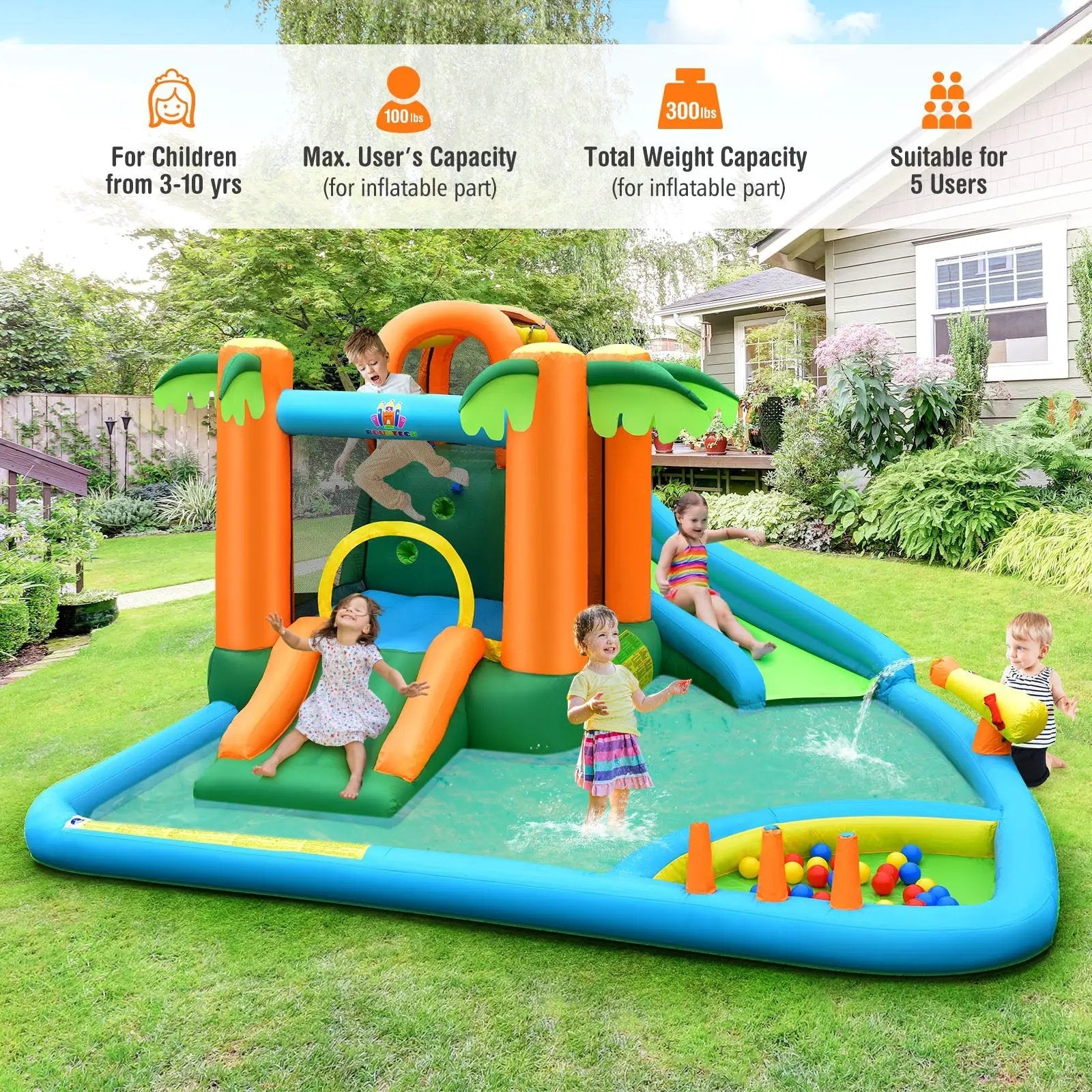 7-in-1 Inflatable Water Slide Park with 780W Blower by DirectDeals