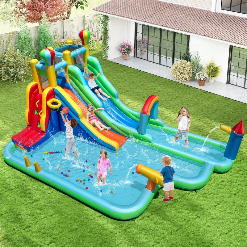 Inflatable Water Slide Park Giant Bounce House with Double Long Slides by DirectDeals