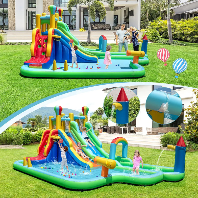Inflatable Water Slide Park Giant Bounce House with Double Long Slides by DirectDeals