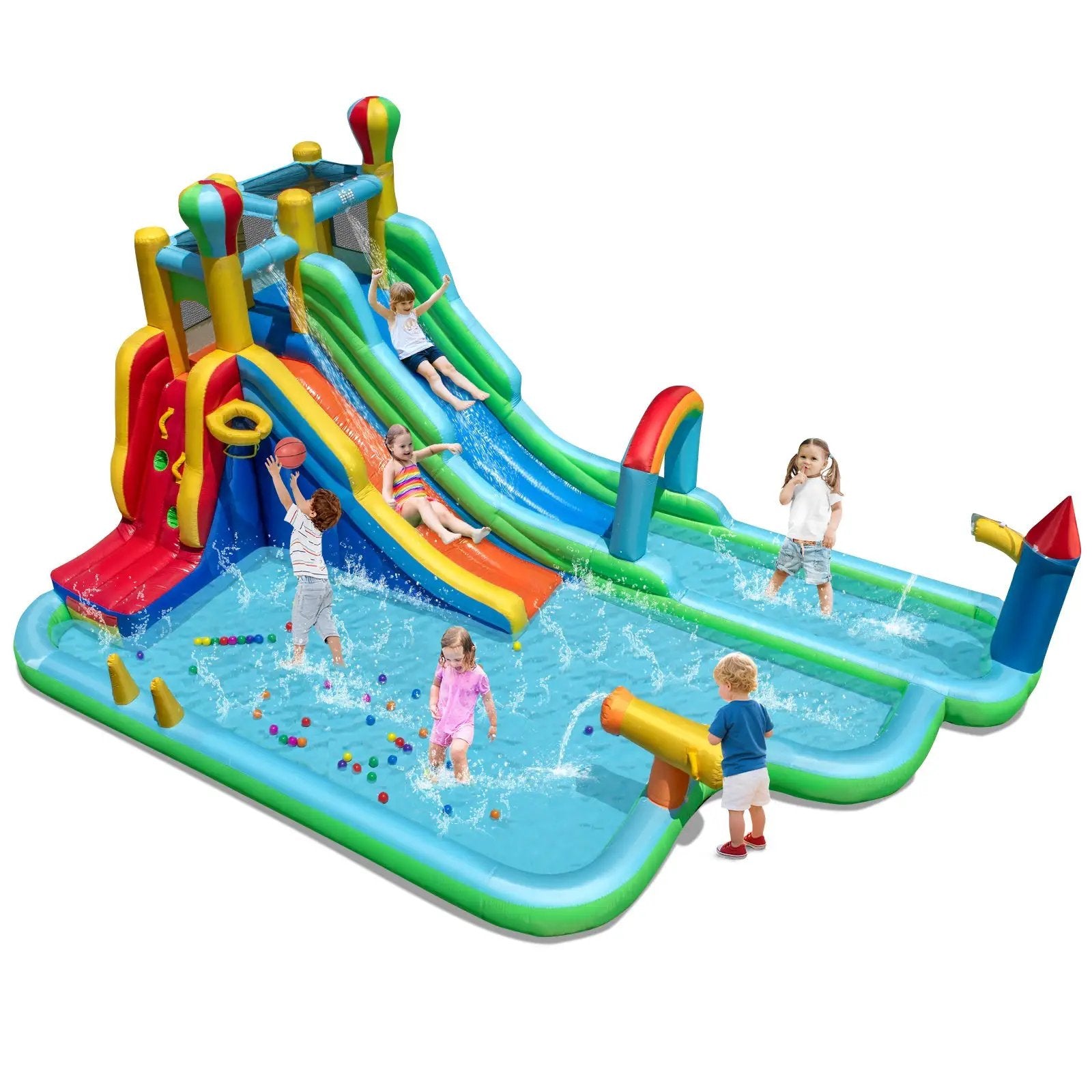 Inflatable Water Slide Park Giant Bounce House with Double Long Slides by DirectDeals