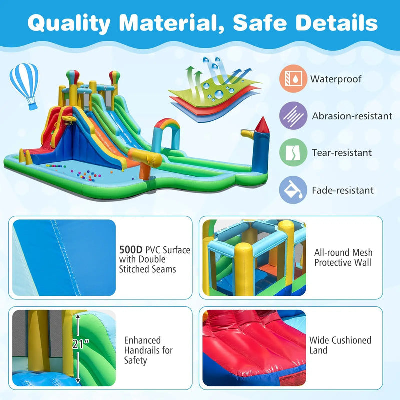 Inflatable Water Slide Park Giant Bounce House with Double Long Slides by DirectDeals