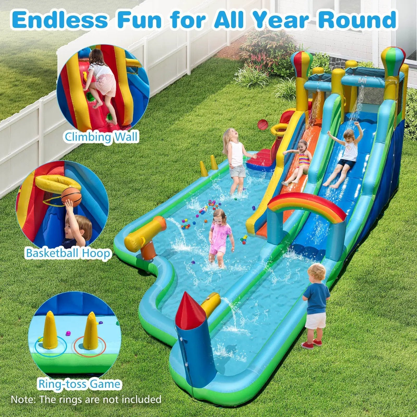 Inflatable Water Slide Park Giant Bounce House with Double Long Slides by DirectDeals