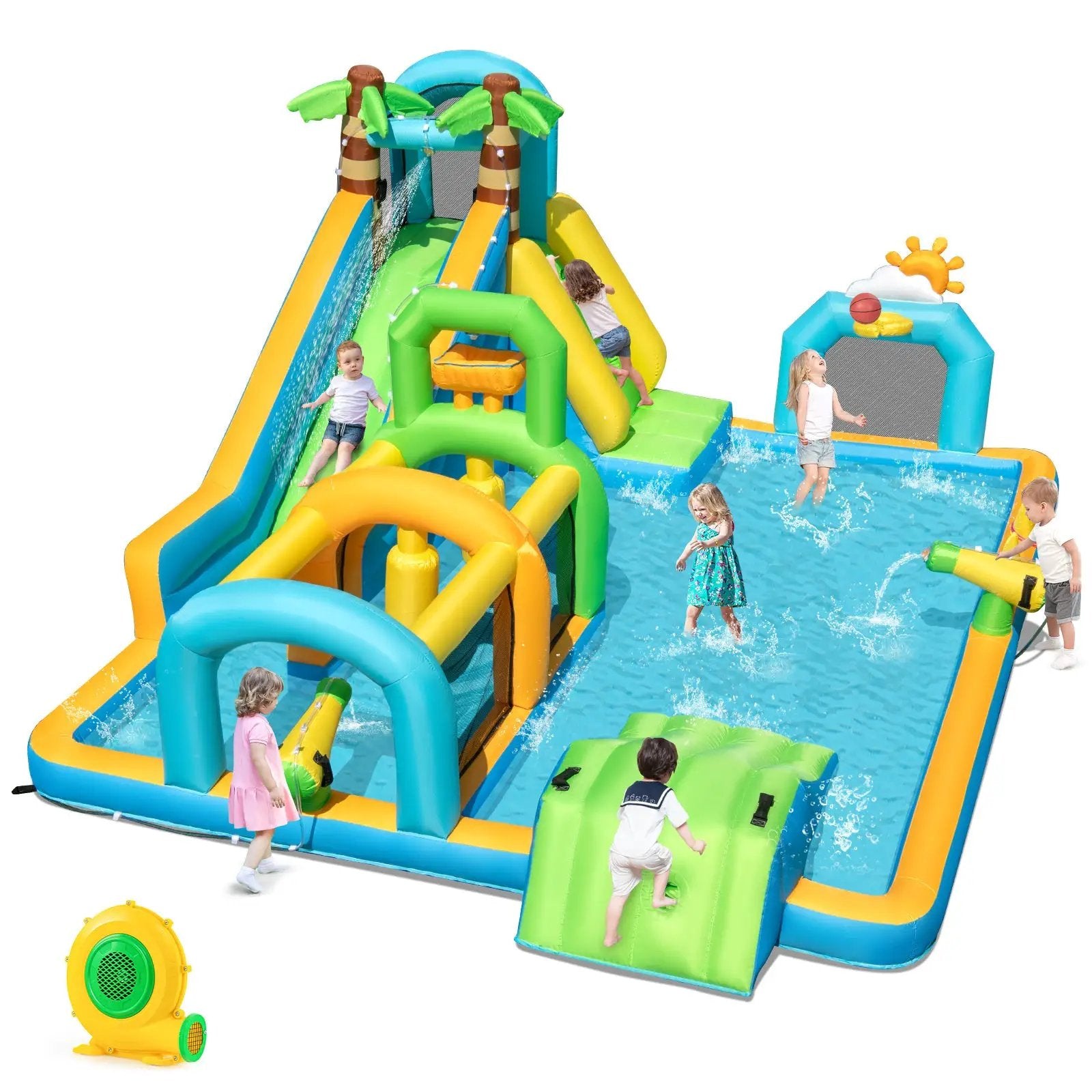 Inflatable Water Slide Tropical Theme Dual Slide Aqua Park with 680W Blower by DirectDeals