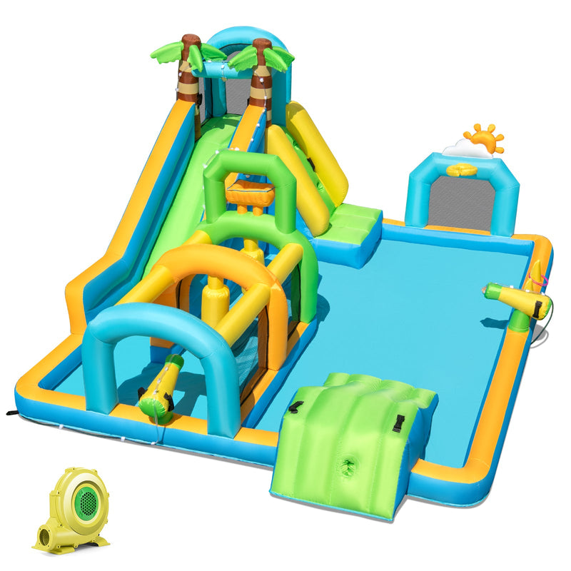 Inflatable Water Slide Tropical Theme Dual Slide Aqua Park with 735W Blower by DirectDeals