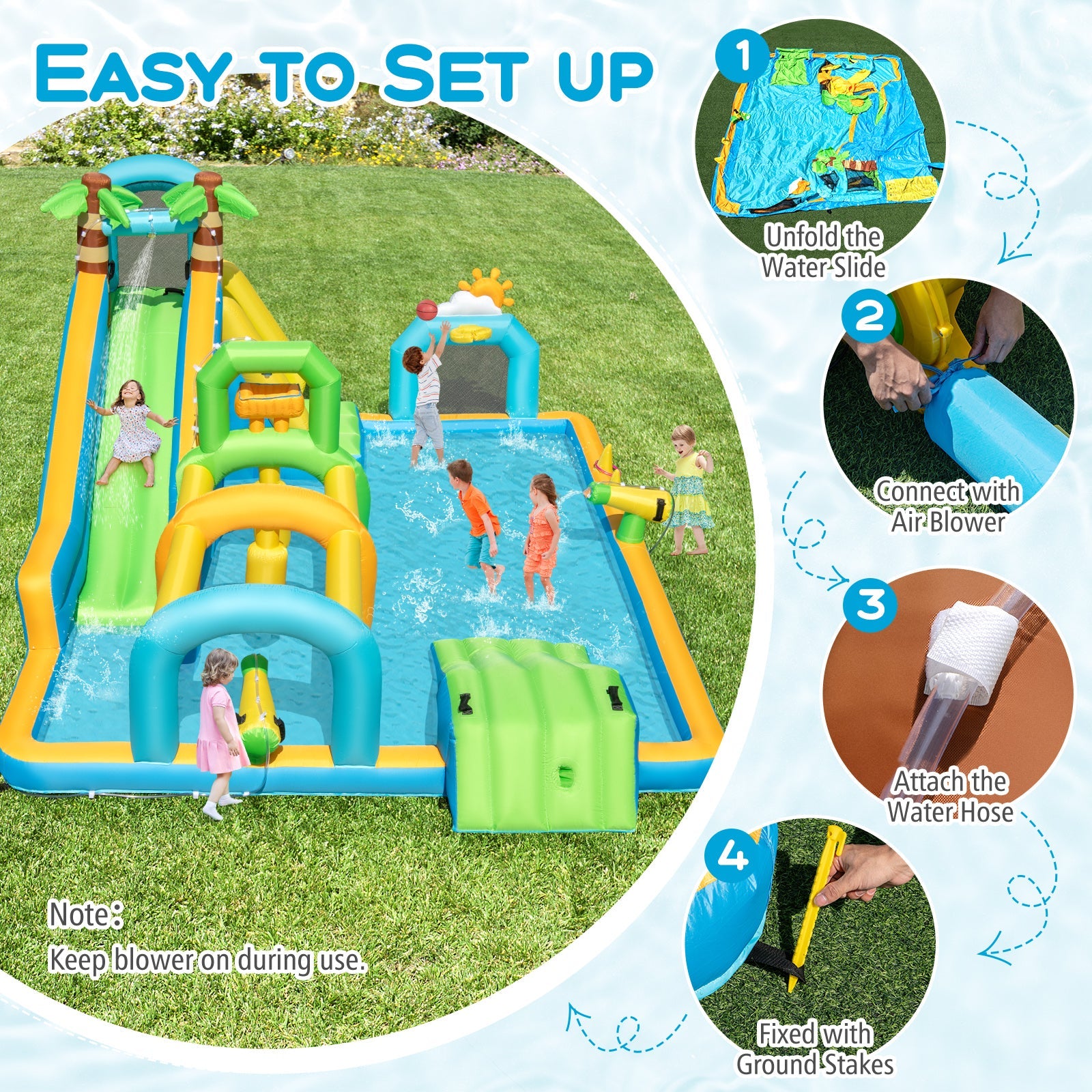 Inflatable Water Slide Tropical Theme Dual Slide Aqua Park with 735W Blower by DirectDeals