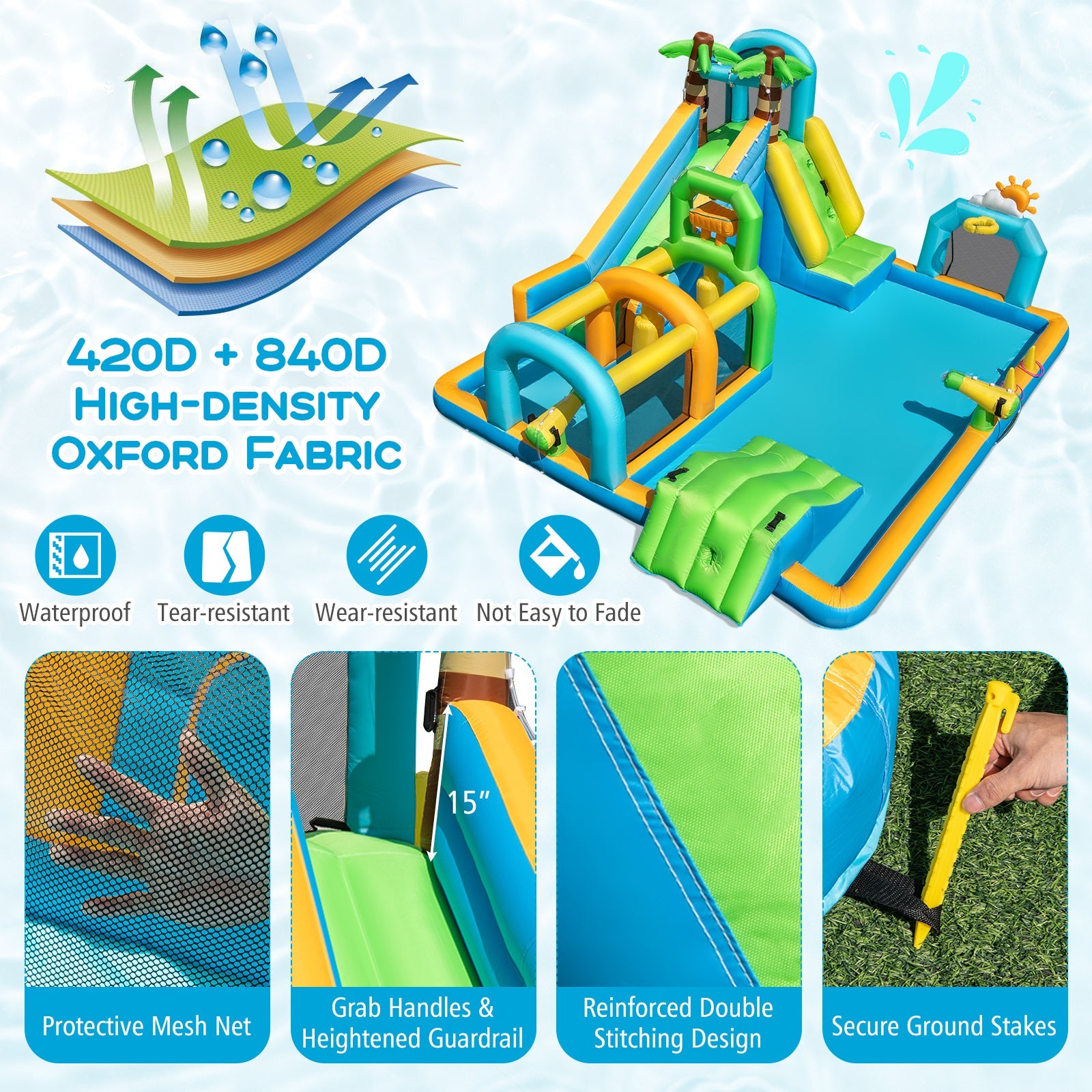 Inflatable Water Slide Tropical Theme Dual Slide Aqua Park with 735W Blower by DirectDeals