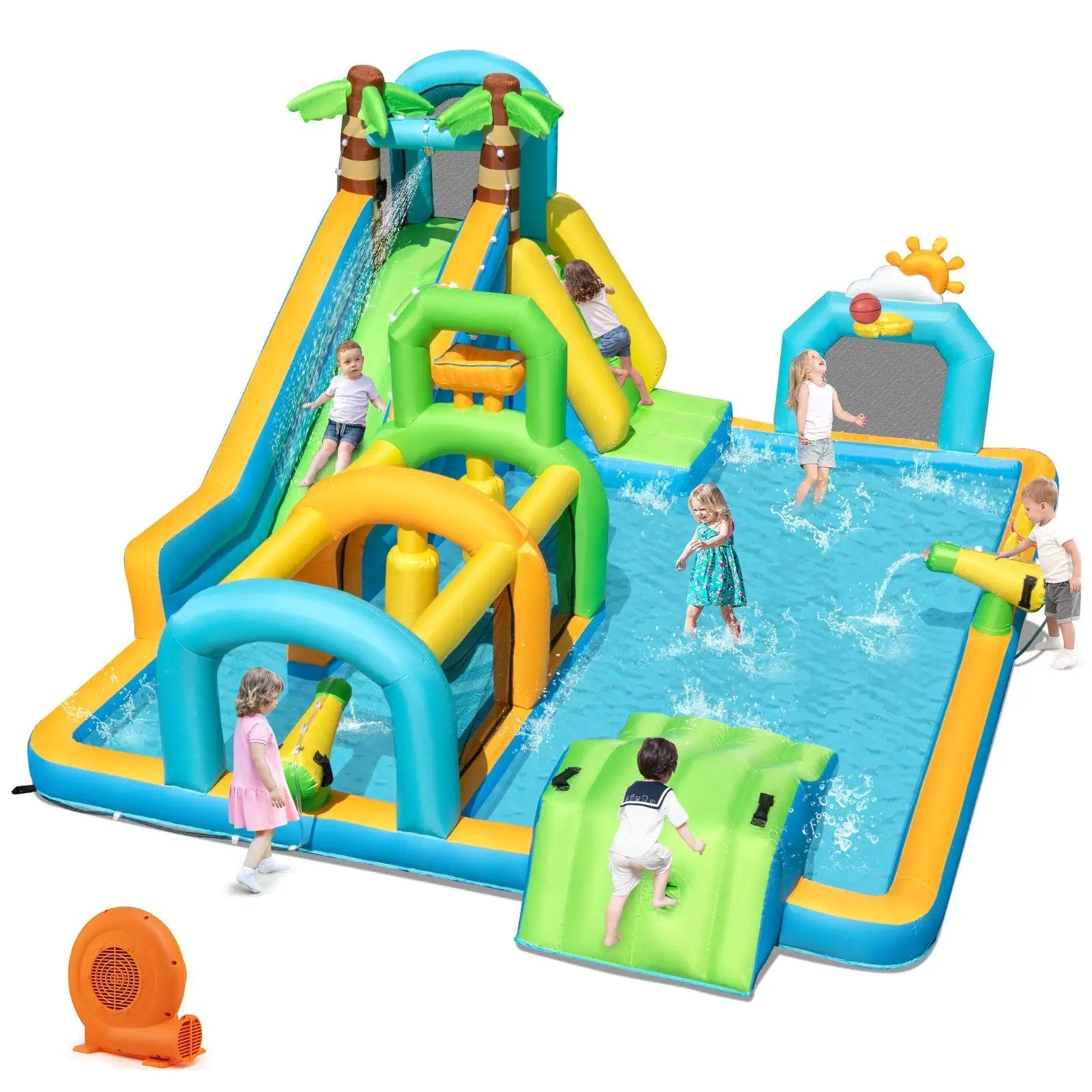 Inflatable Water Slide Tropical Theme Dual Slide Aqua Park with 750W Blower by DirectDeals