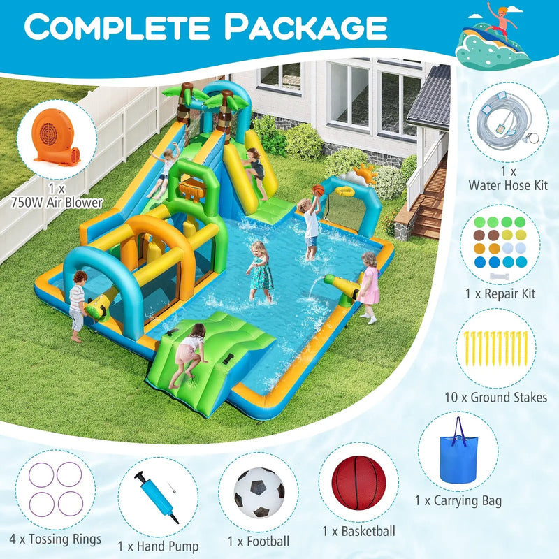 Inflatable Water Slide Tropical Theme Dual Slide Aqua Park with 750W Blower by DirectDeals