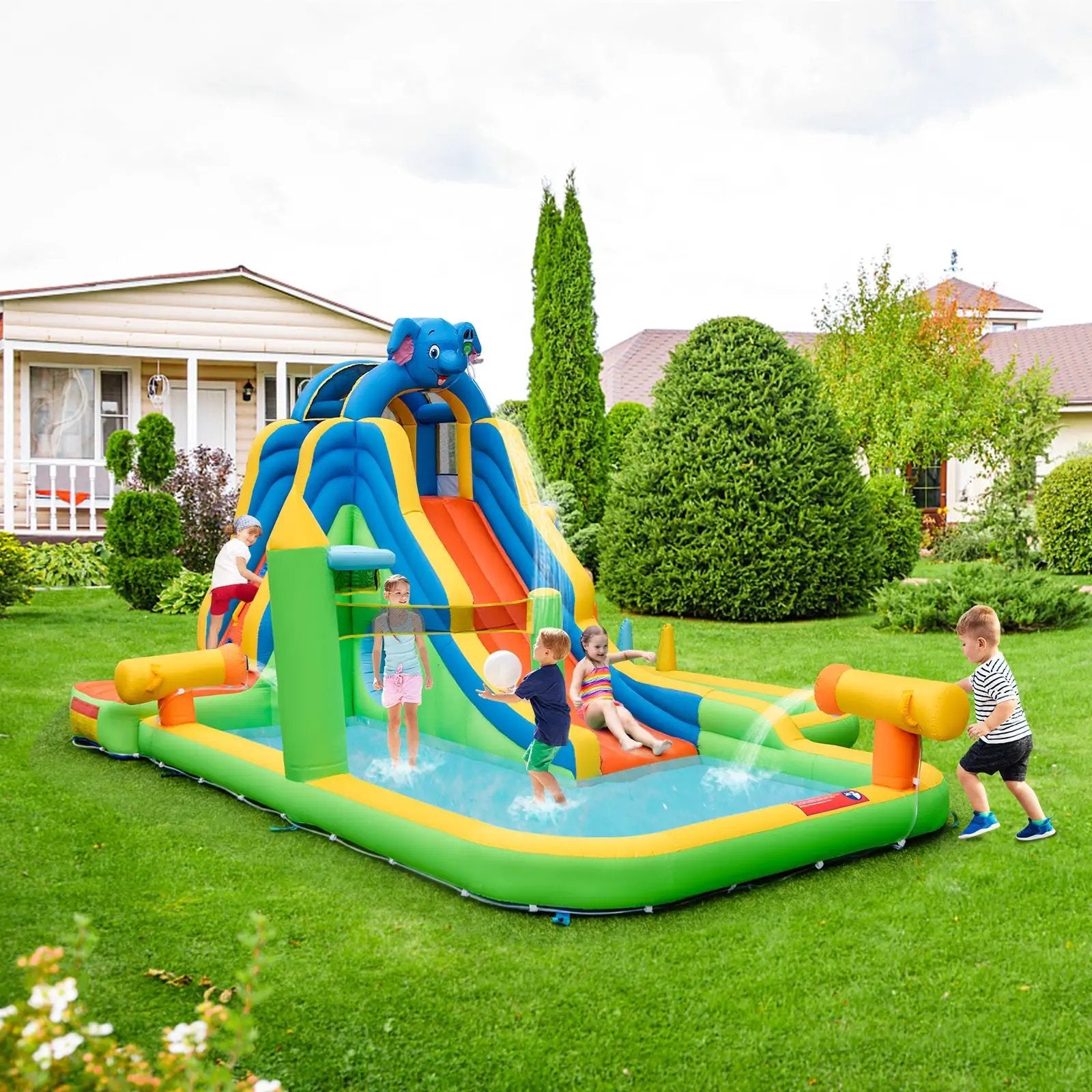 Inflatable Water Slide with Splash Pool and Climbing Wall for Oudoor Indoor without Blower by DirectDeals