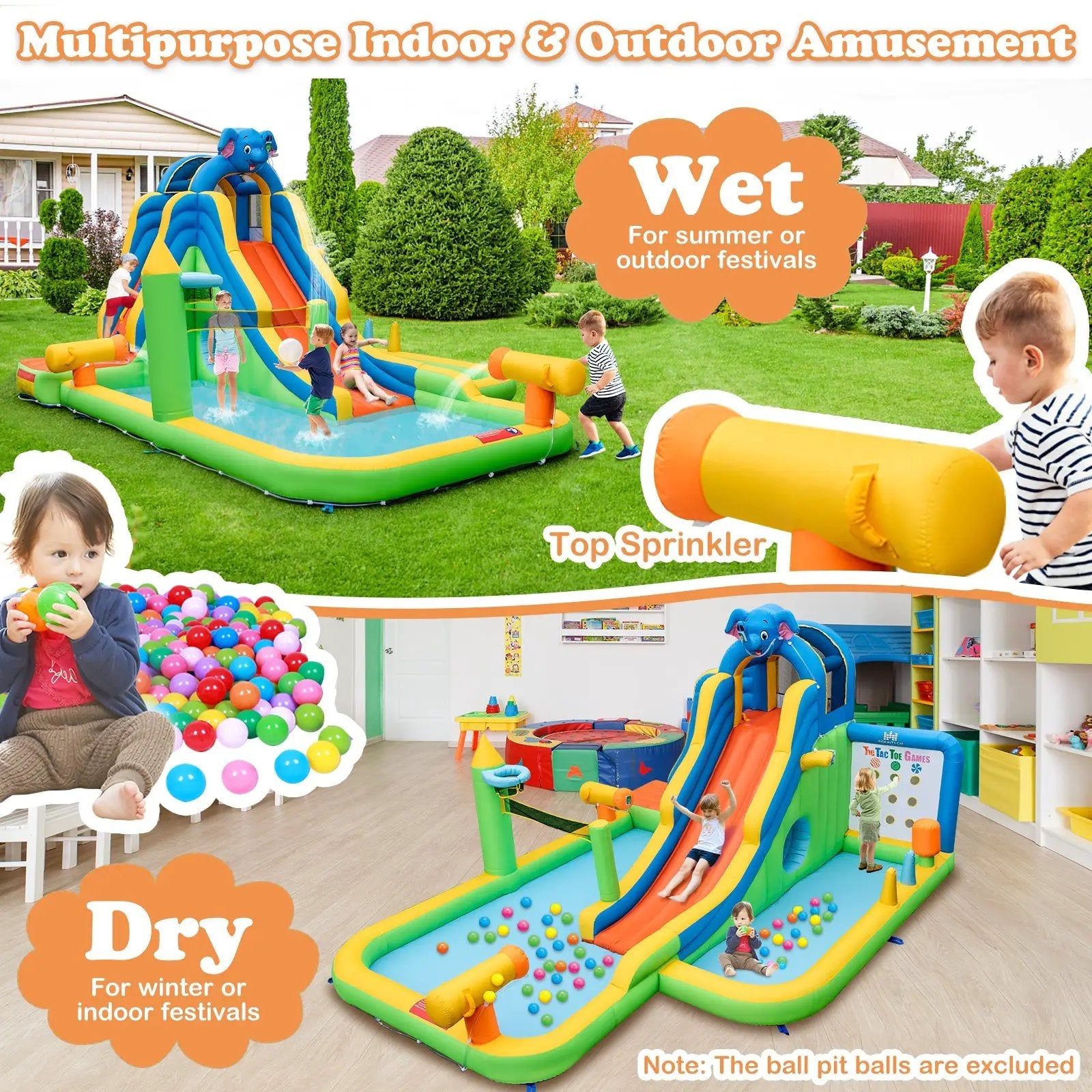 Inflatable Water Slide with Splash Pool and Climbing Wall for Oudoor Indoor without Blower by DirectDeals