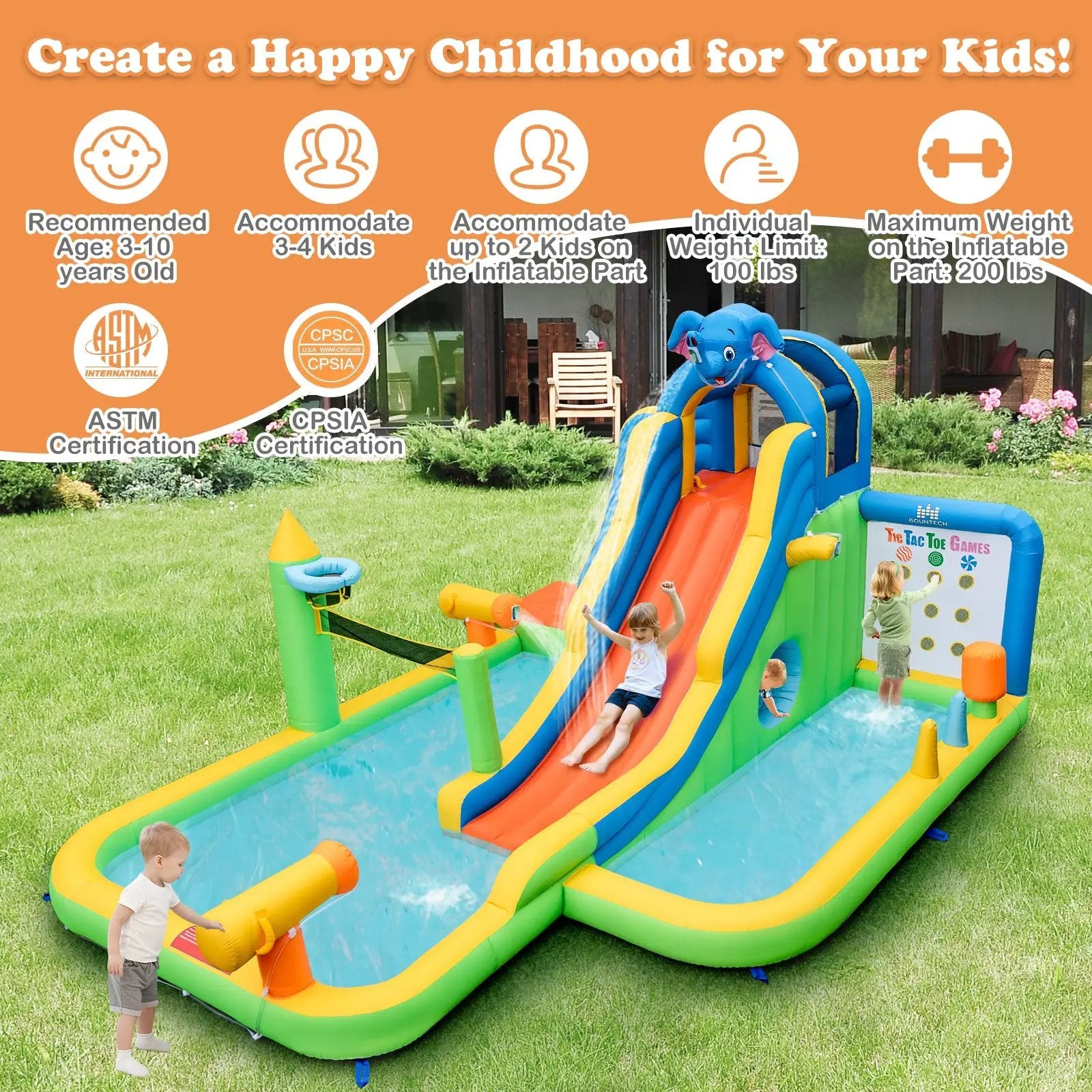 Inflatable Water Slide with Splash Pool and Climbing Wall for Oudoor Indoor without Blower by DirectDeals