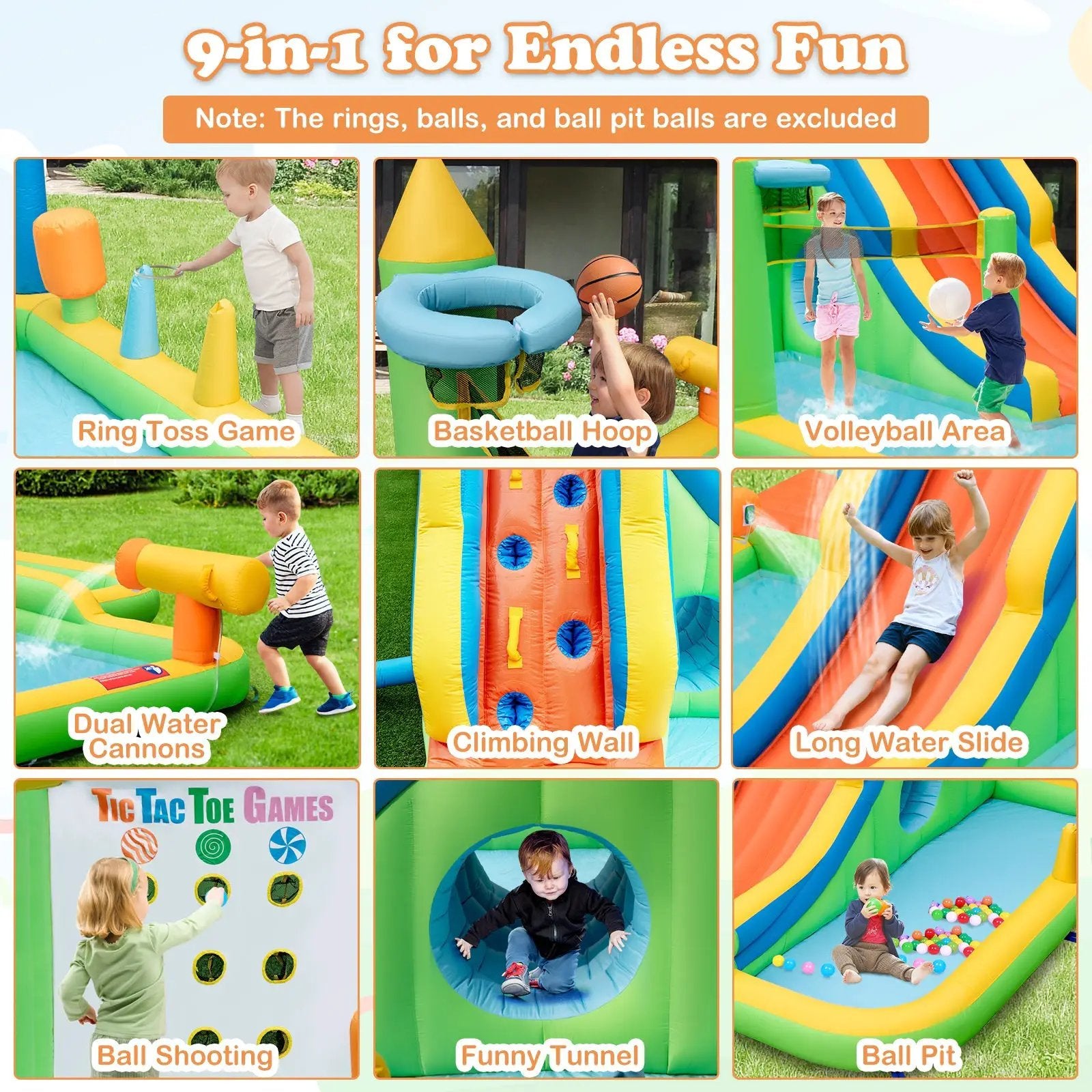 Inflatable Water Slide with Splash Pool and Climbing Wall for Oudoor Indoor without Blower by DirectDeals