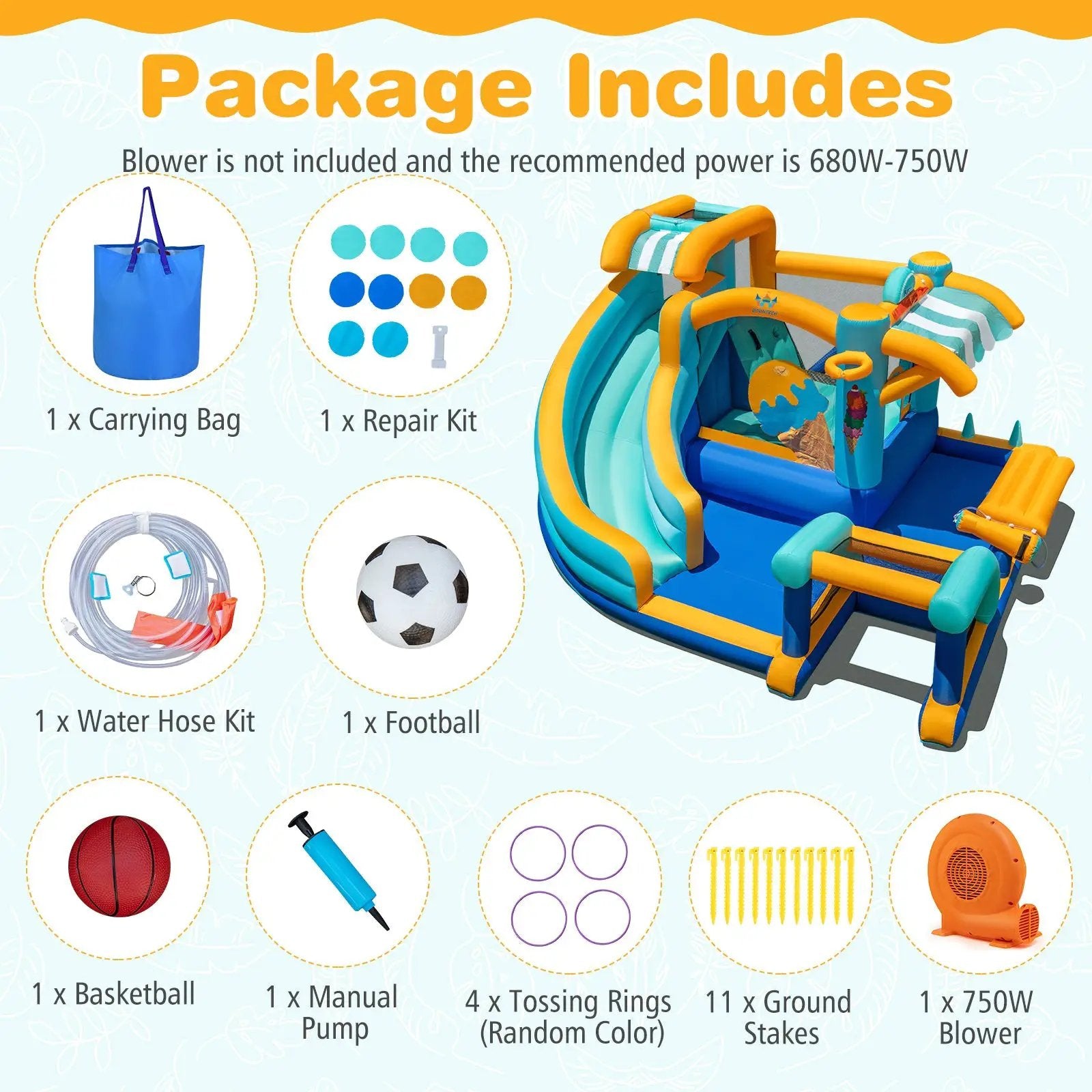Inflatable Water Slide Bounce House Kids Jump Castle with 750W Blower by DirectDeals
